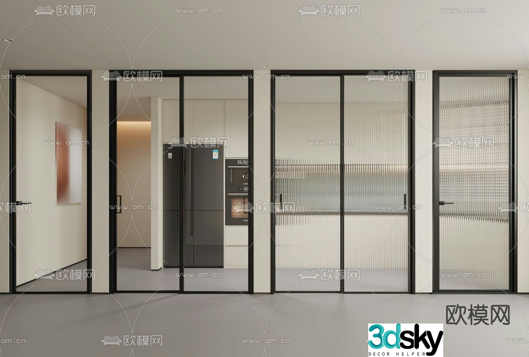 Changhong sliding door kitchen door sliding door 3d model