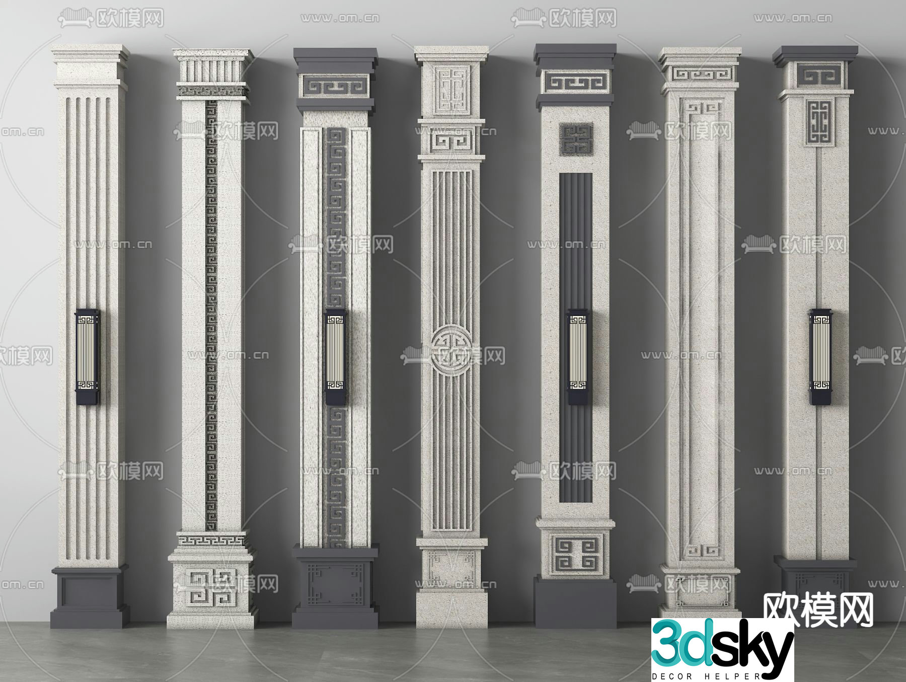 New Chinese column door column gypsum column angle column 3D model