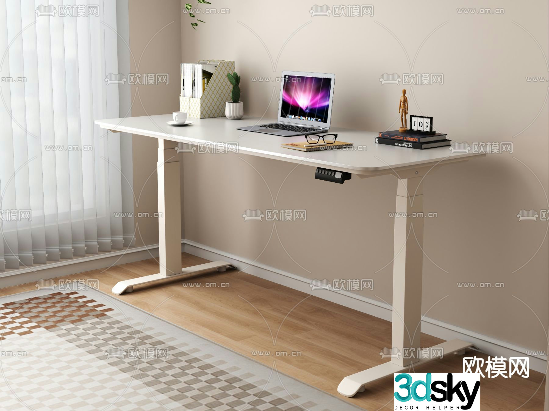 Cream style desk writing desk 3d model
