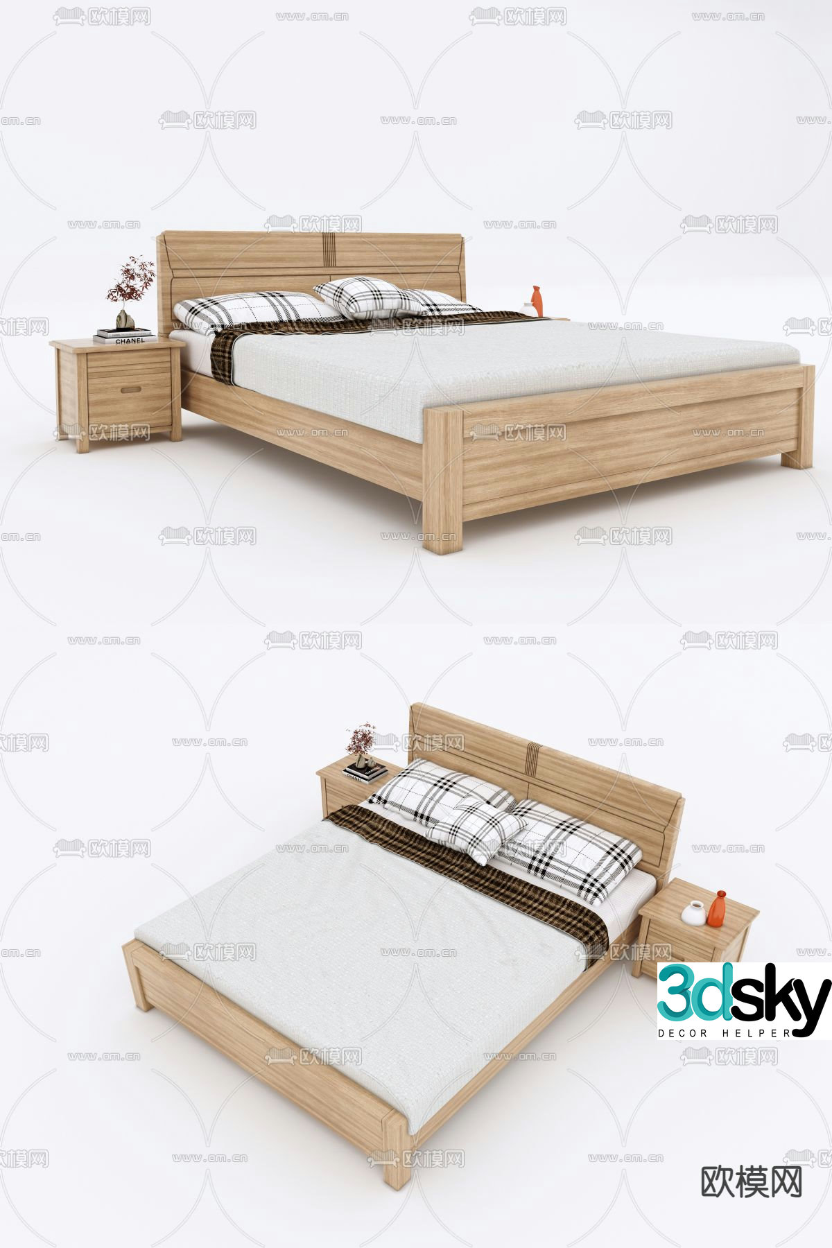 New Chinese style double bed 3d model