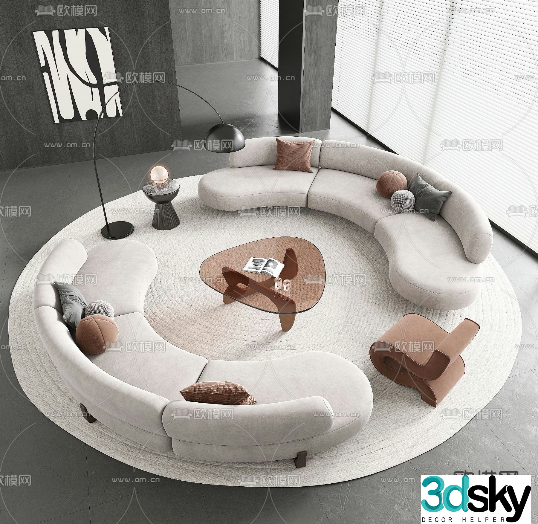 modern curved sofa coffee table 3d model