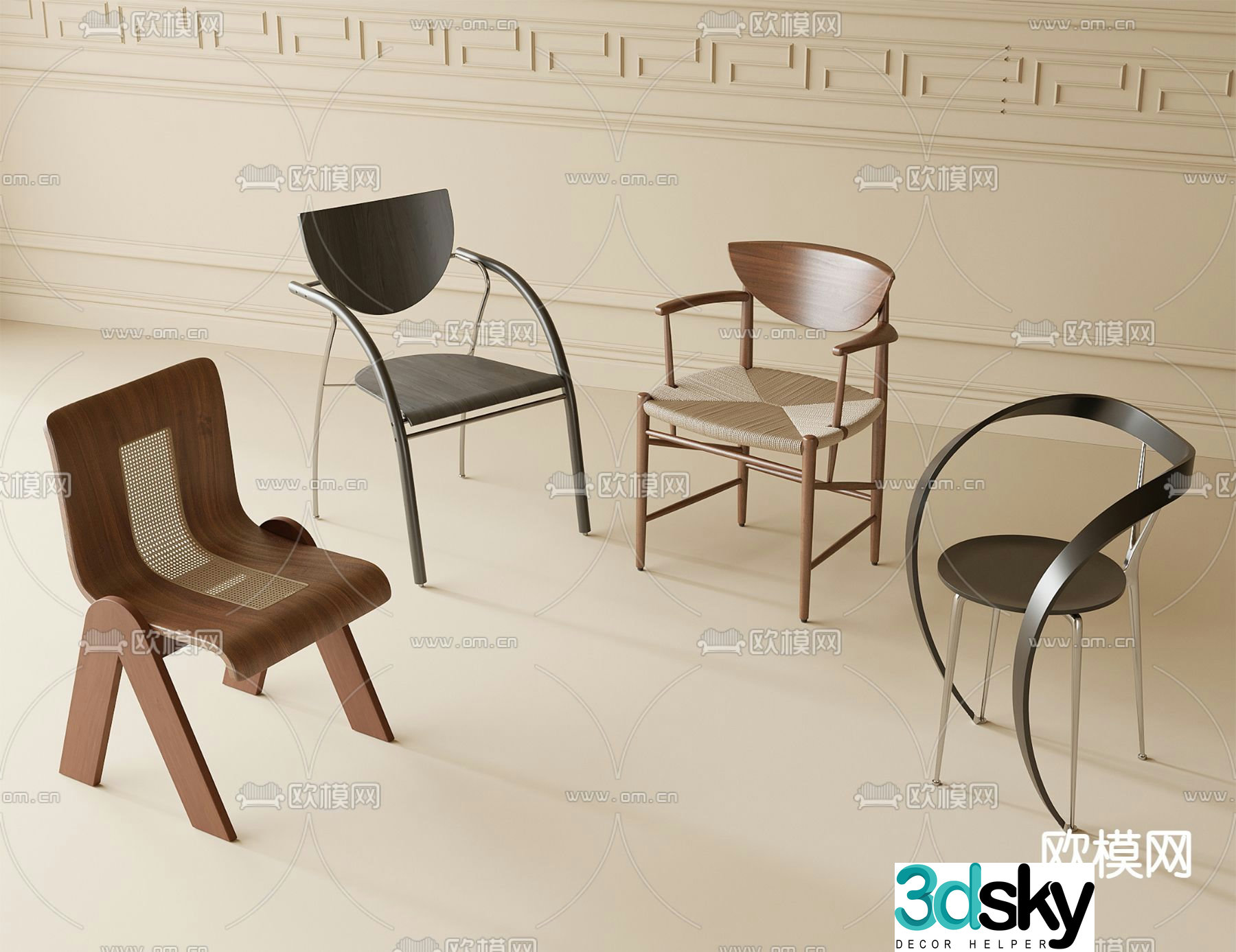 Medieval style dining chair single chair leisure chair 3d model