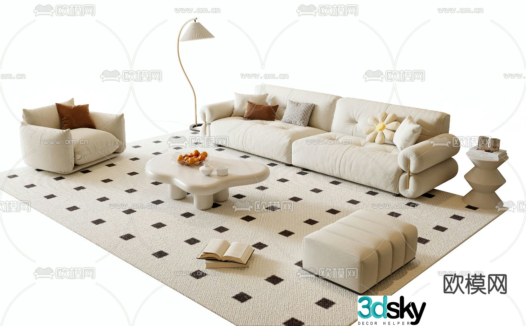 Cream style modular sofa 3d model