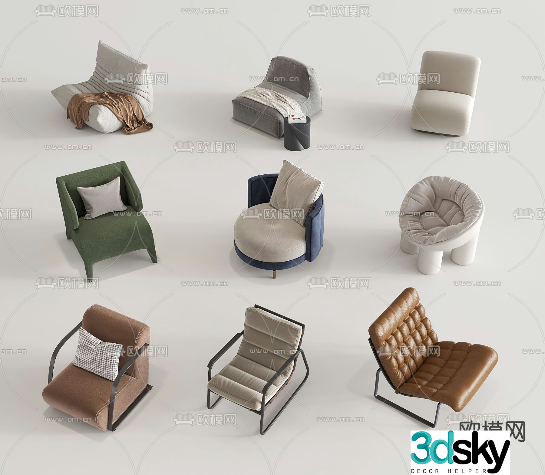 Modern sofa chair leisure chair lazy sofa 3d model