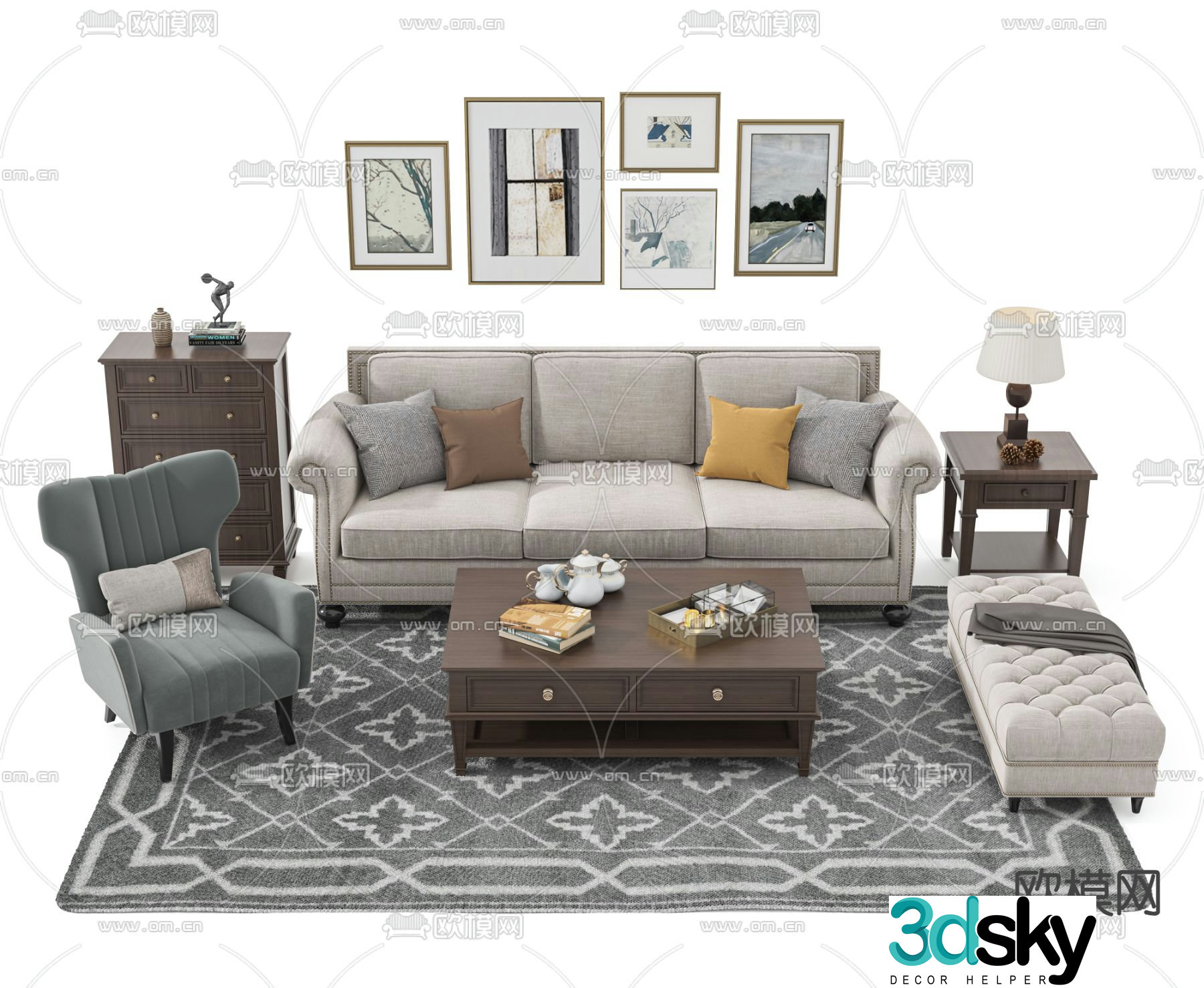 American combination sofa 3D model