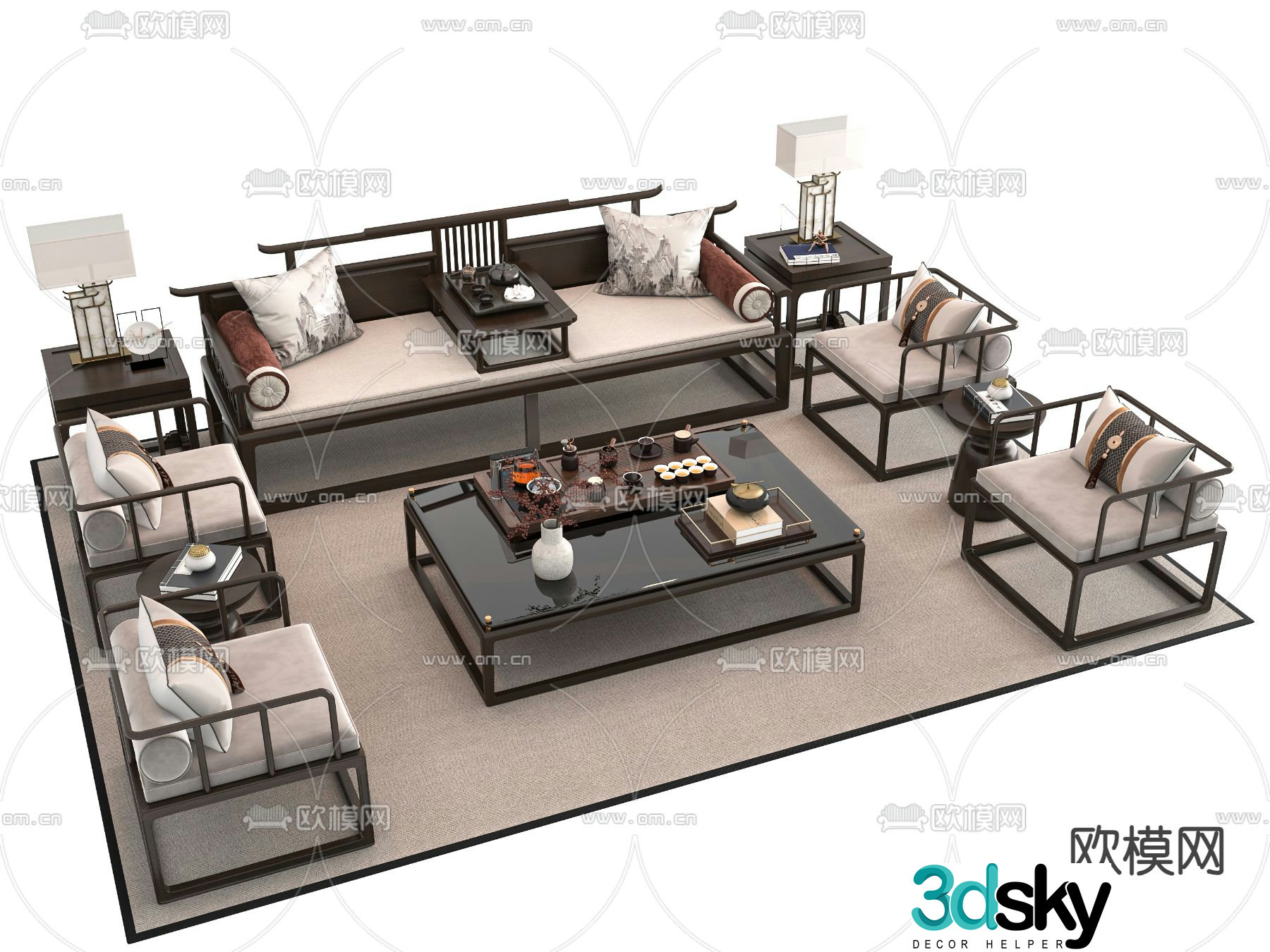 New Chinese style sofa coffee table 3d model