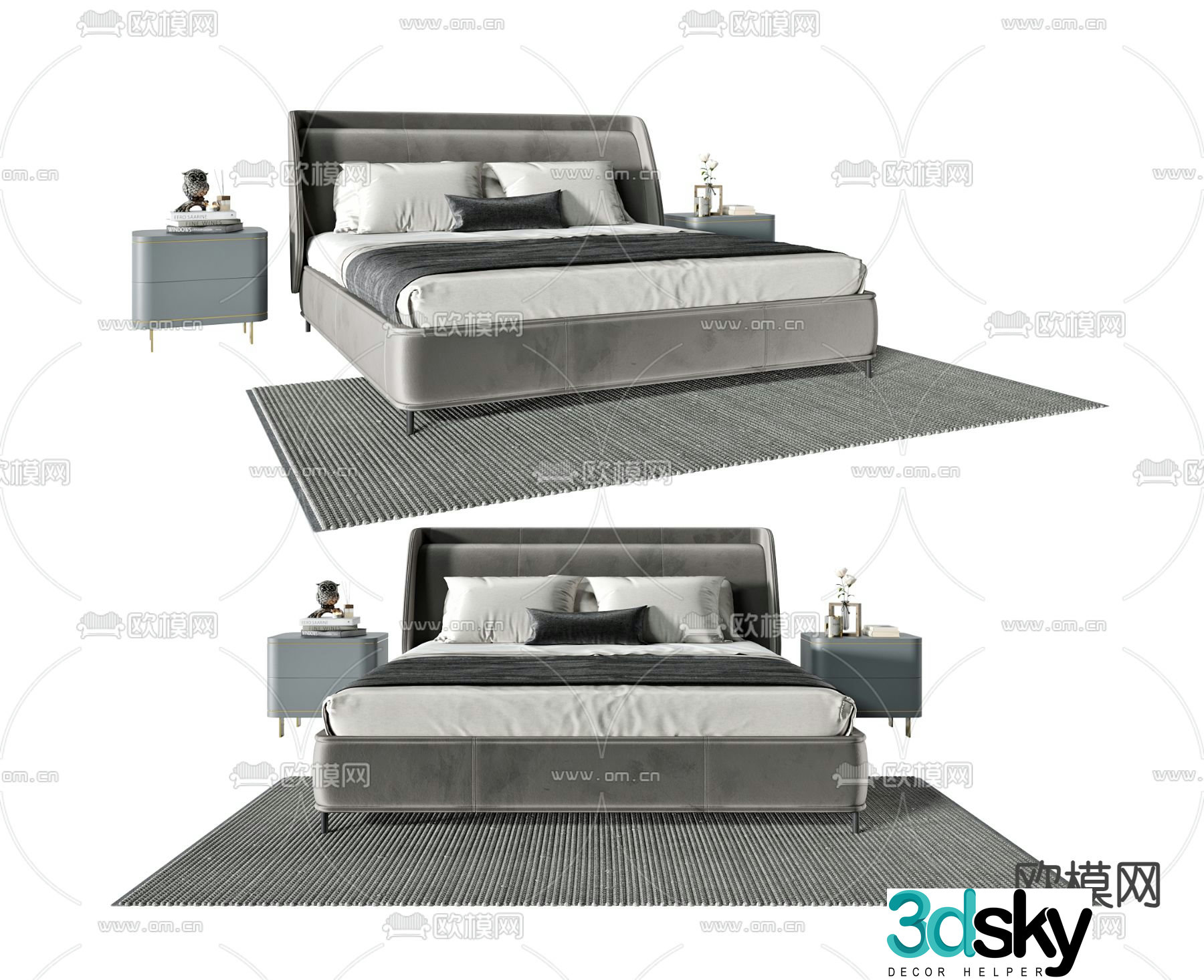 Premium gray double bed 3d model