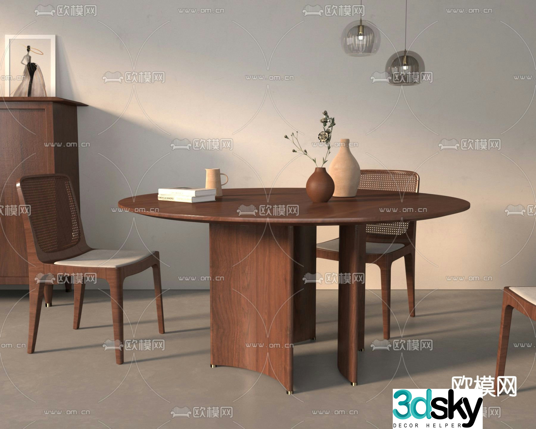 Middle style dining table and chair 3D model