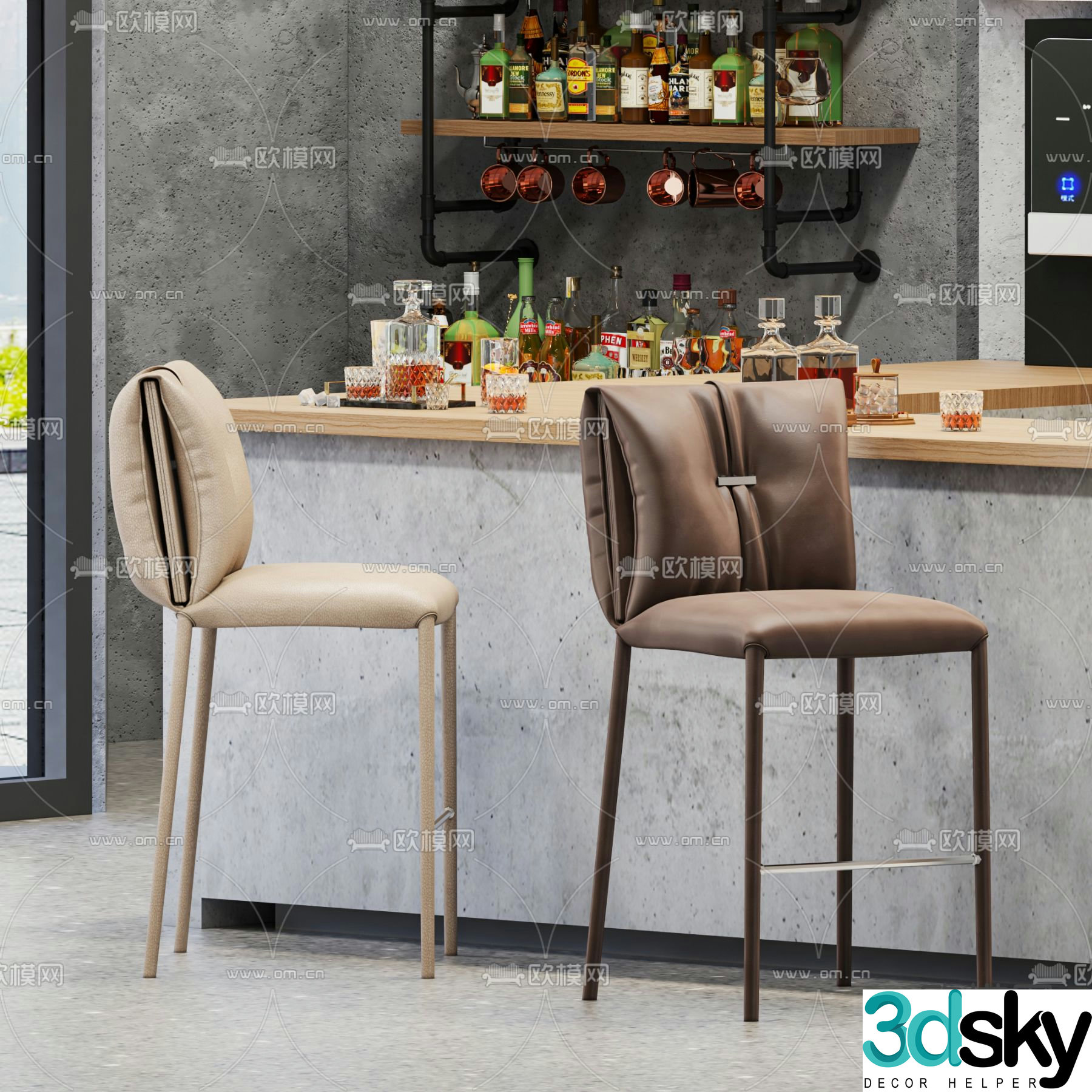 Industrial style bar chair bar 3d model
