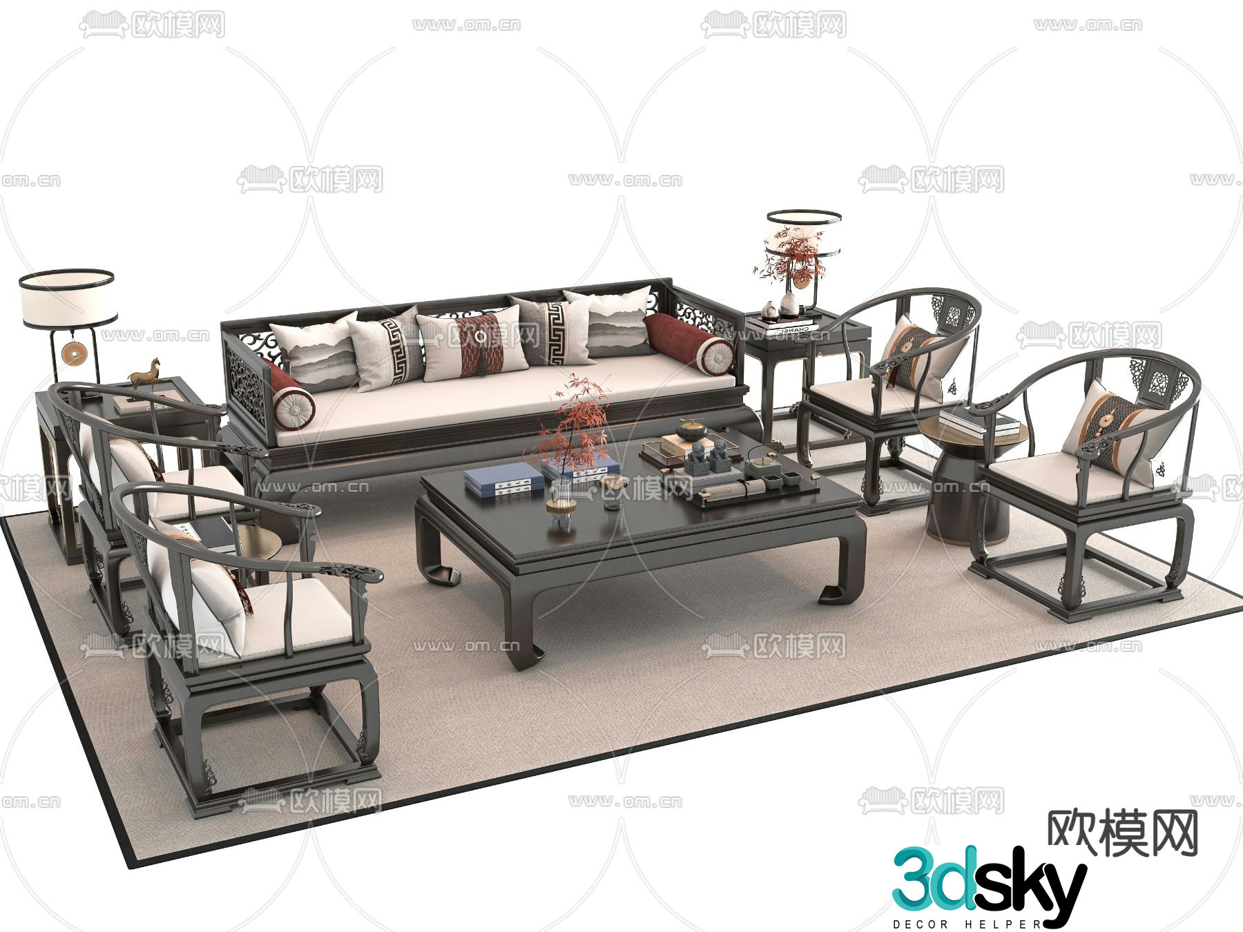 New Chinese style modular sofa 3d model