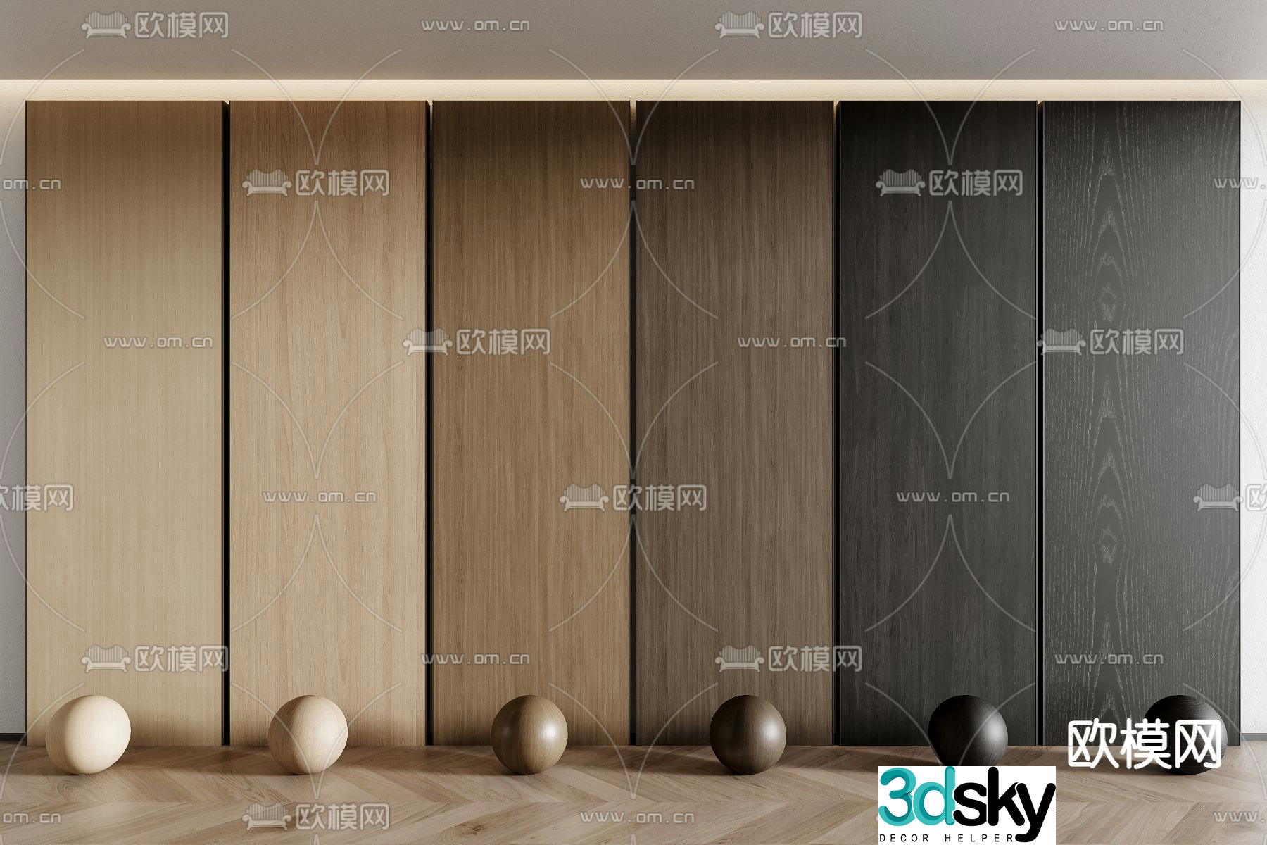 Modern wood veneer wall panel 3d model