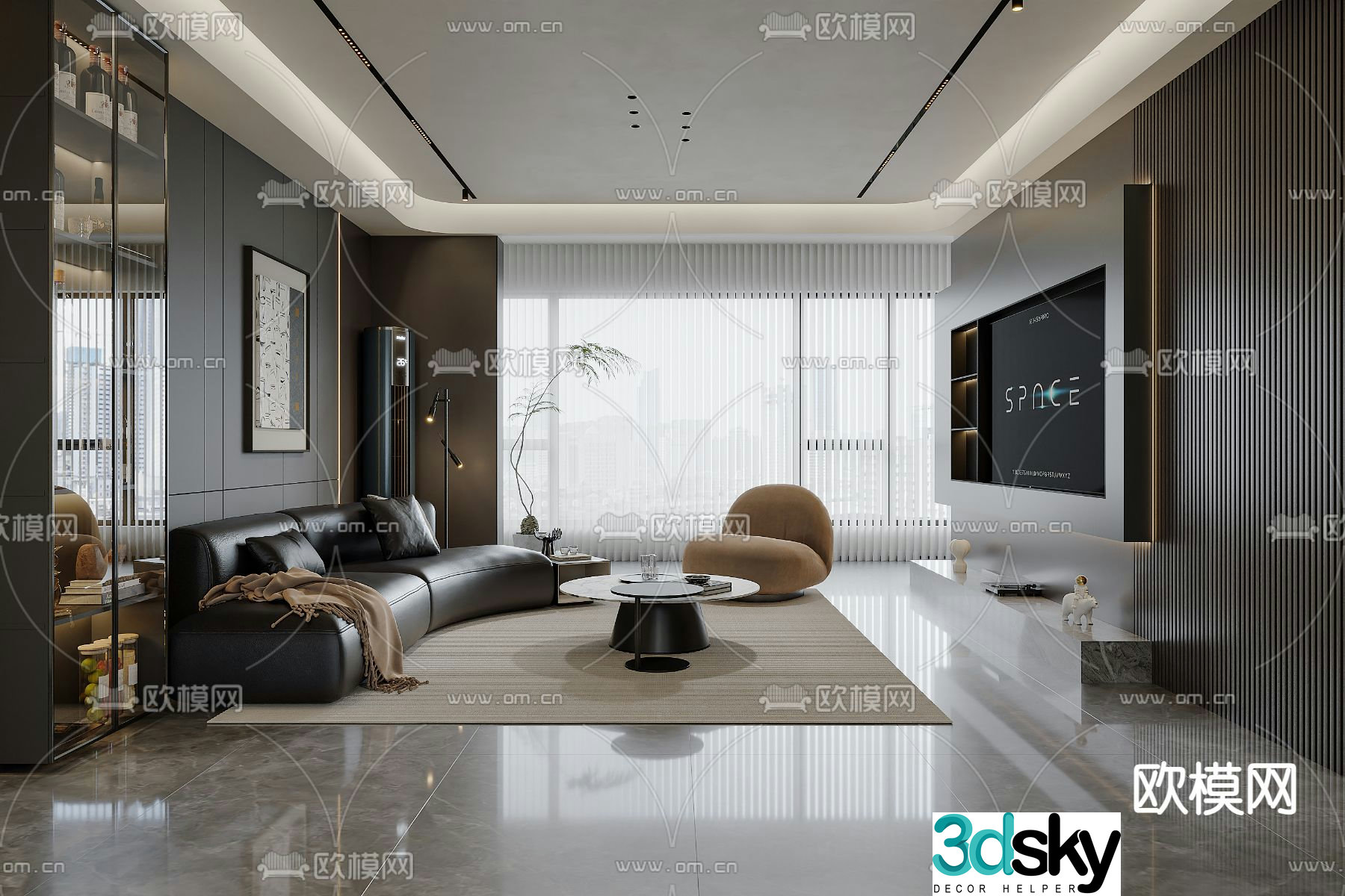 Modern living and dining room 3d model