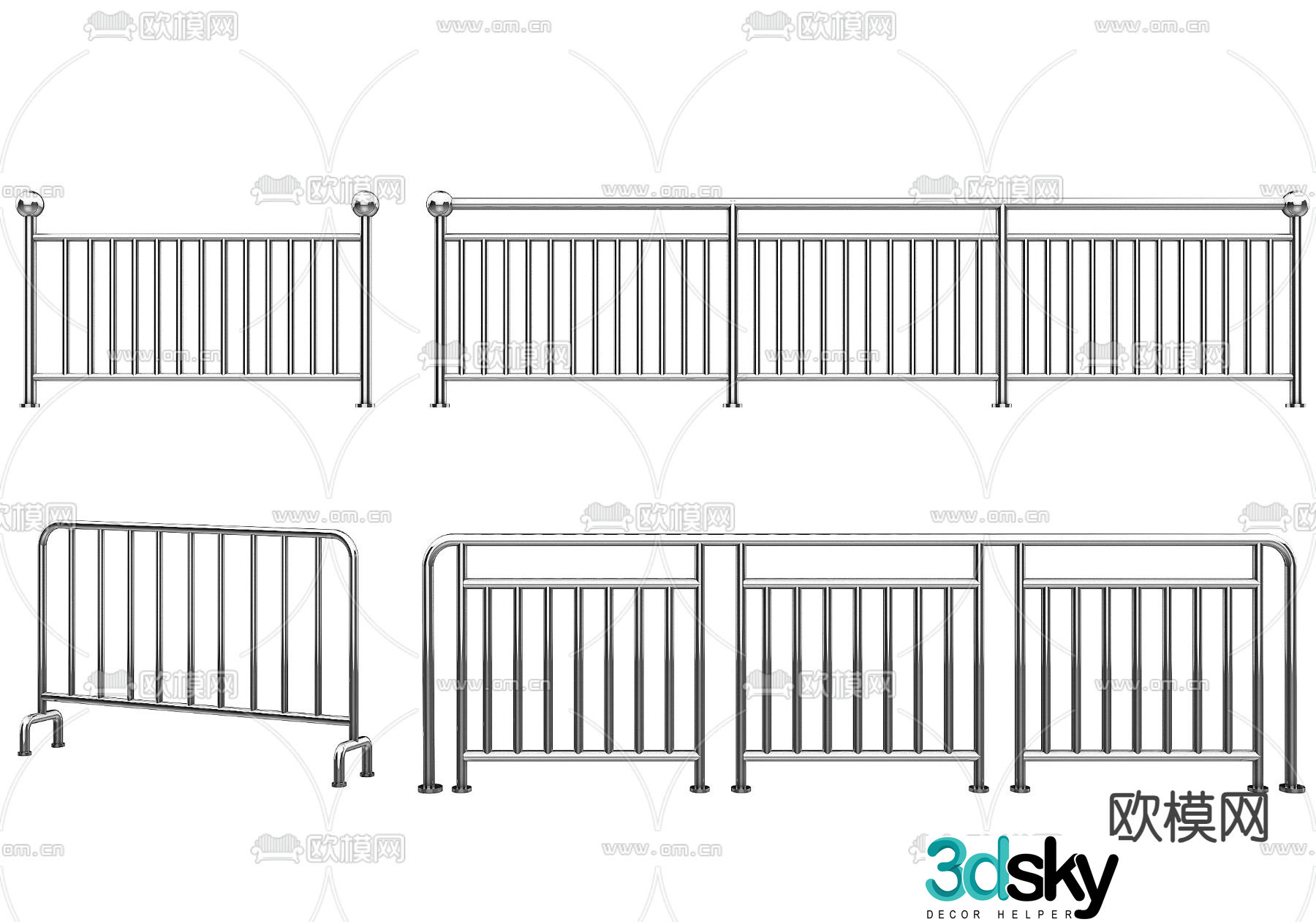 Wrought iron railing guardrail fence 3d model
