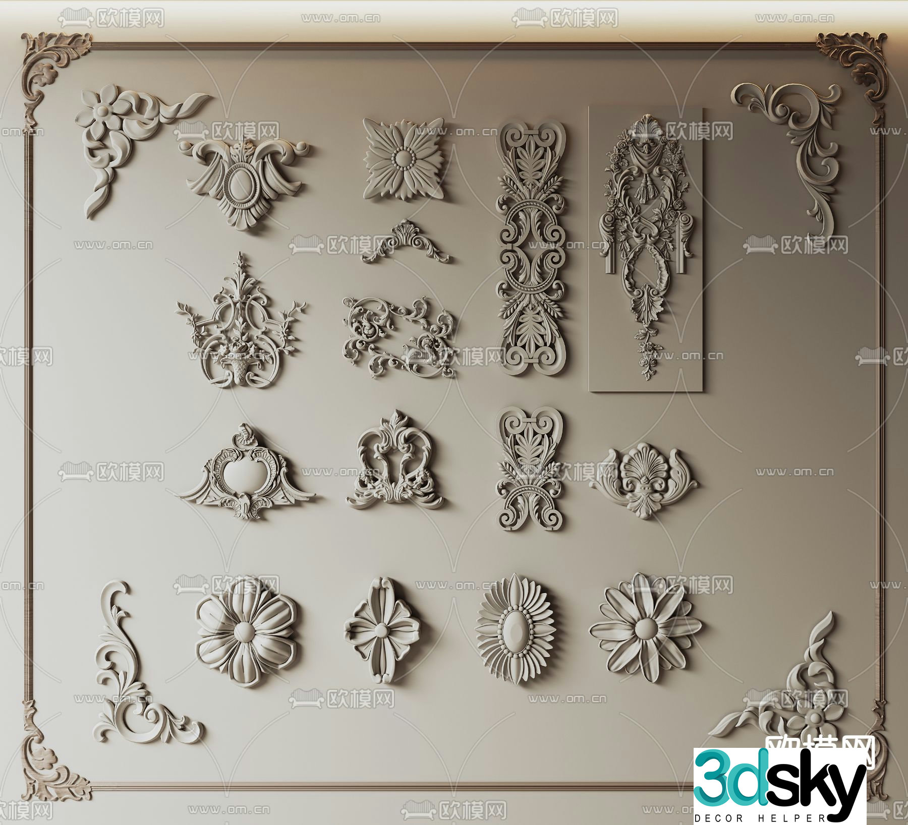 French gypsum carving style relief gypsum component 3d model