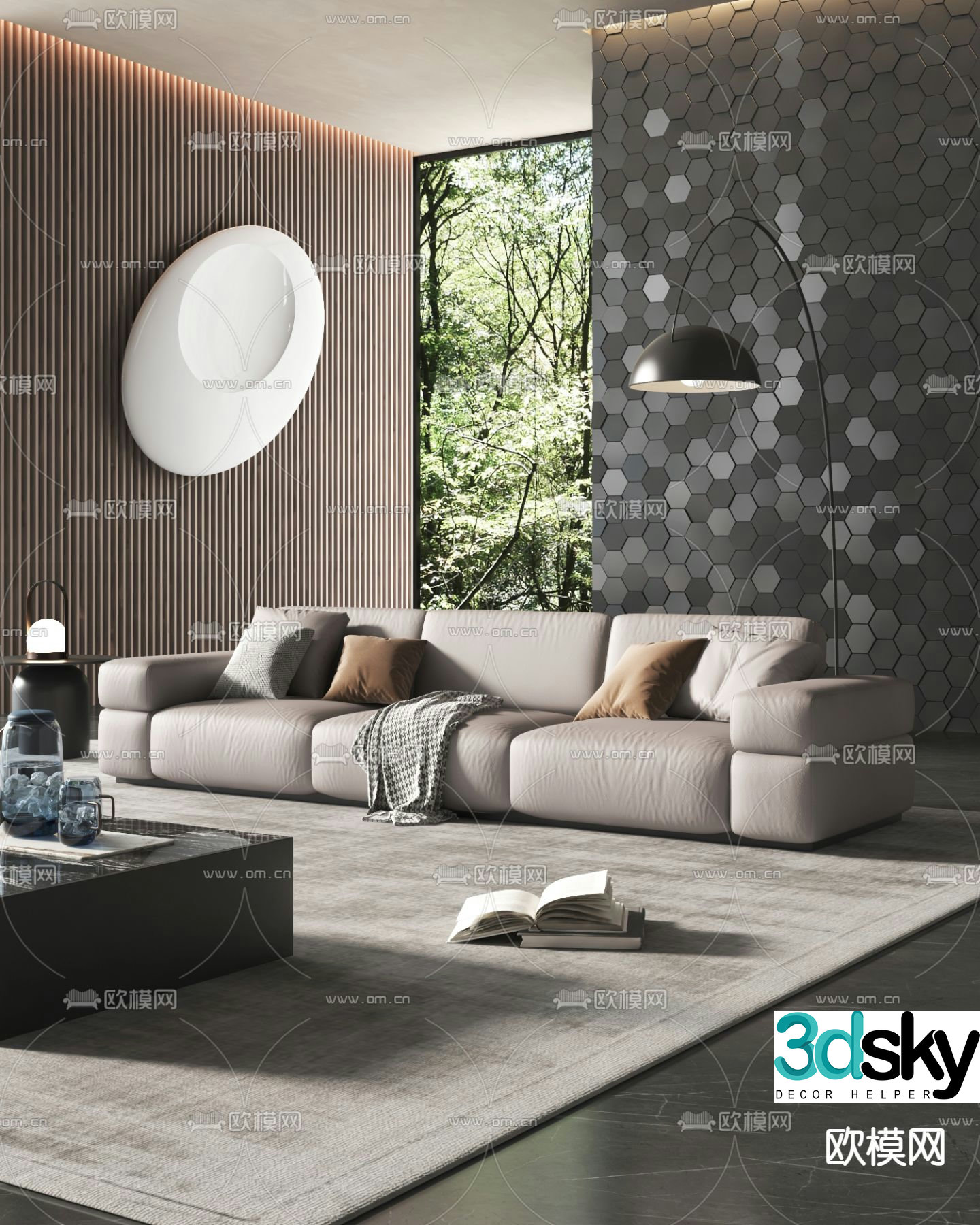 Upholstered sofa three-person sofa 3d model