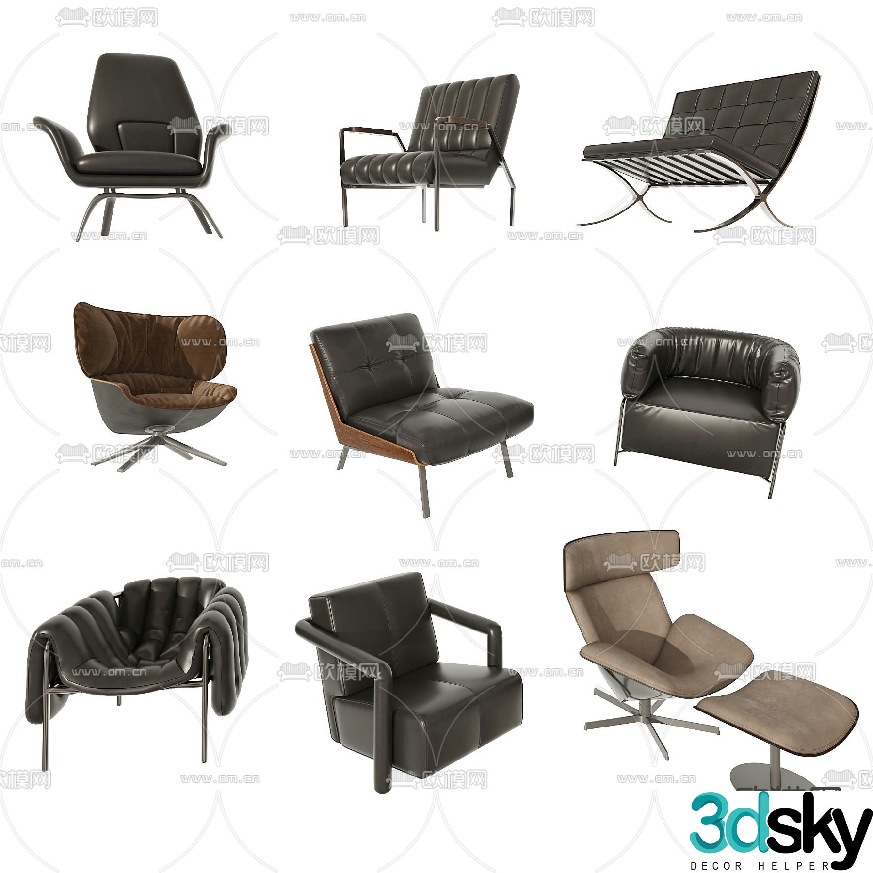Leather chair lounge chair 3d model