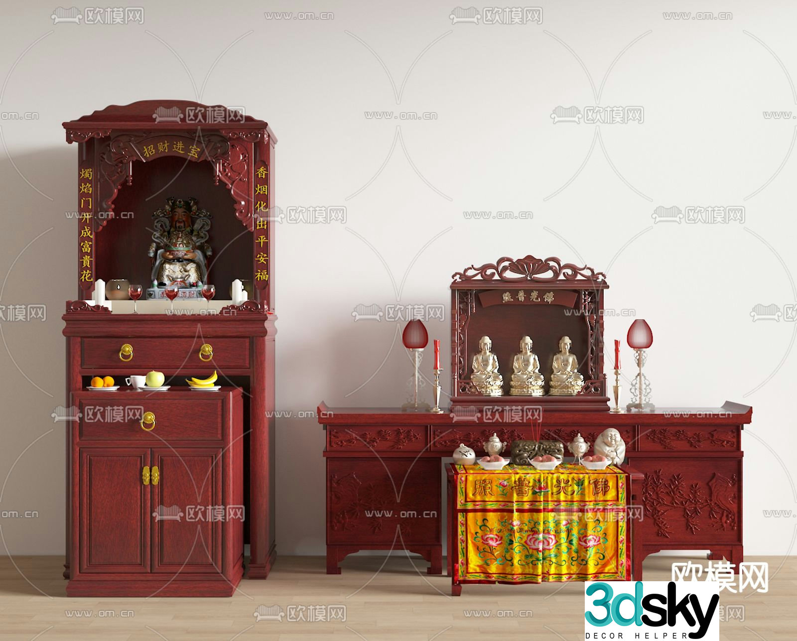 Chinese Buddhist niche cabinet ancestral hall cabinet shrine 3D model