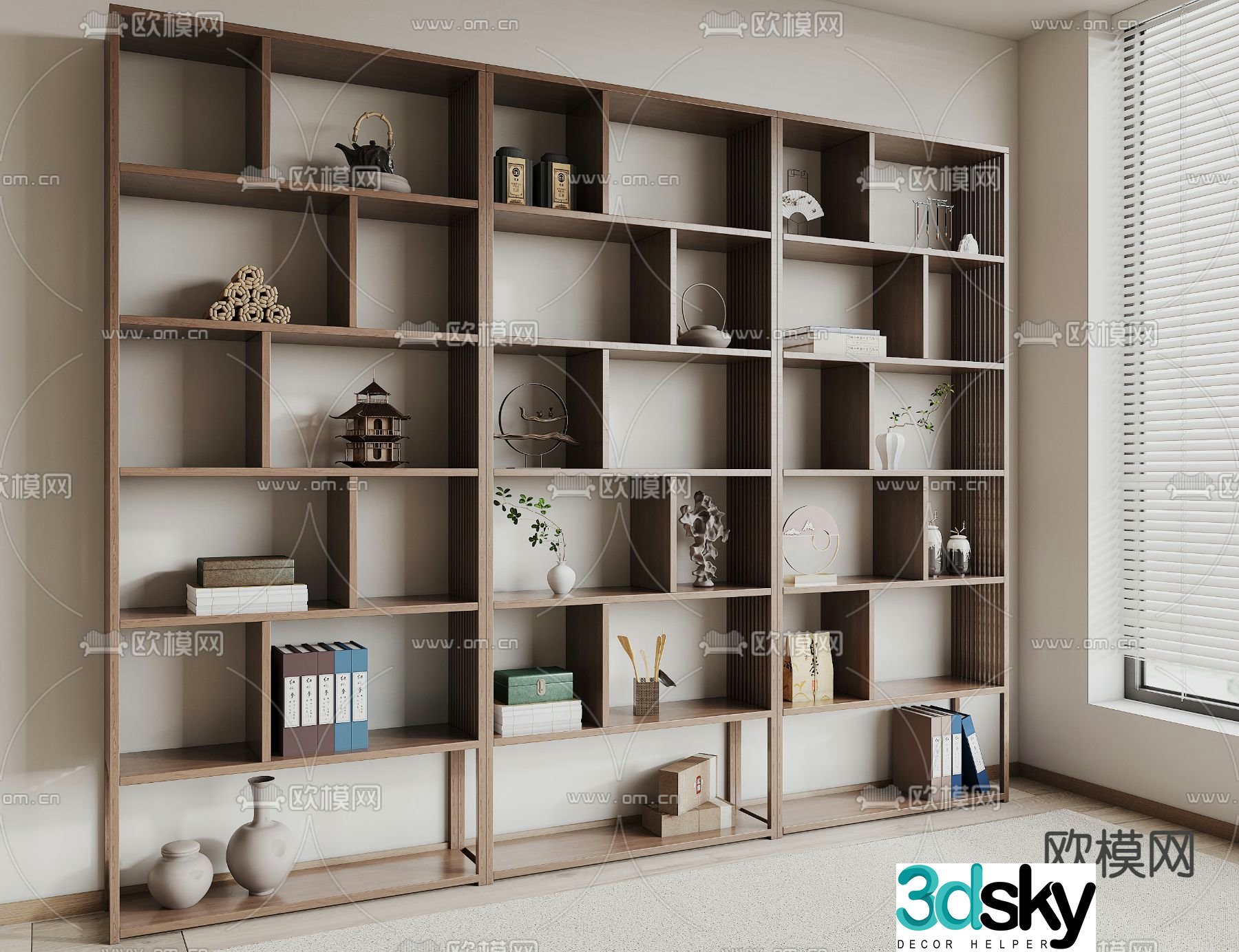New Chinese style bookshelf storage rack 3d model