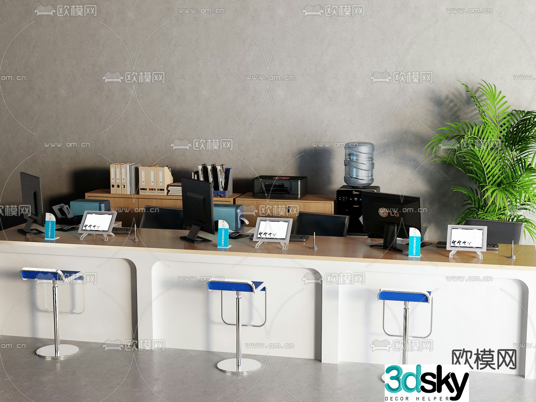 Modern desk work station 3d model