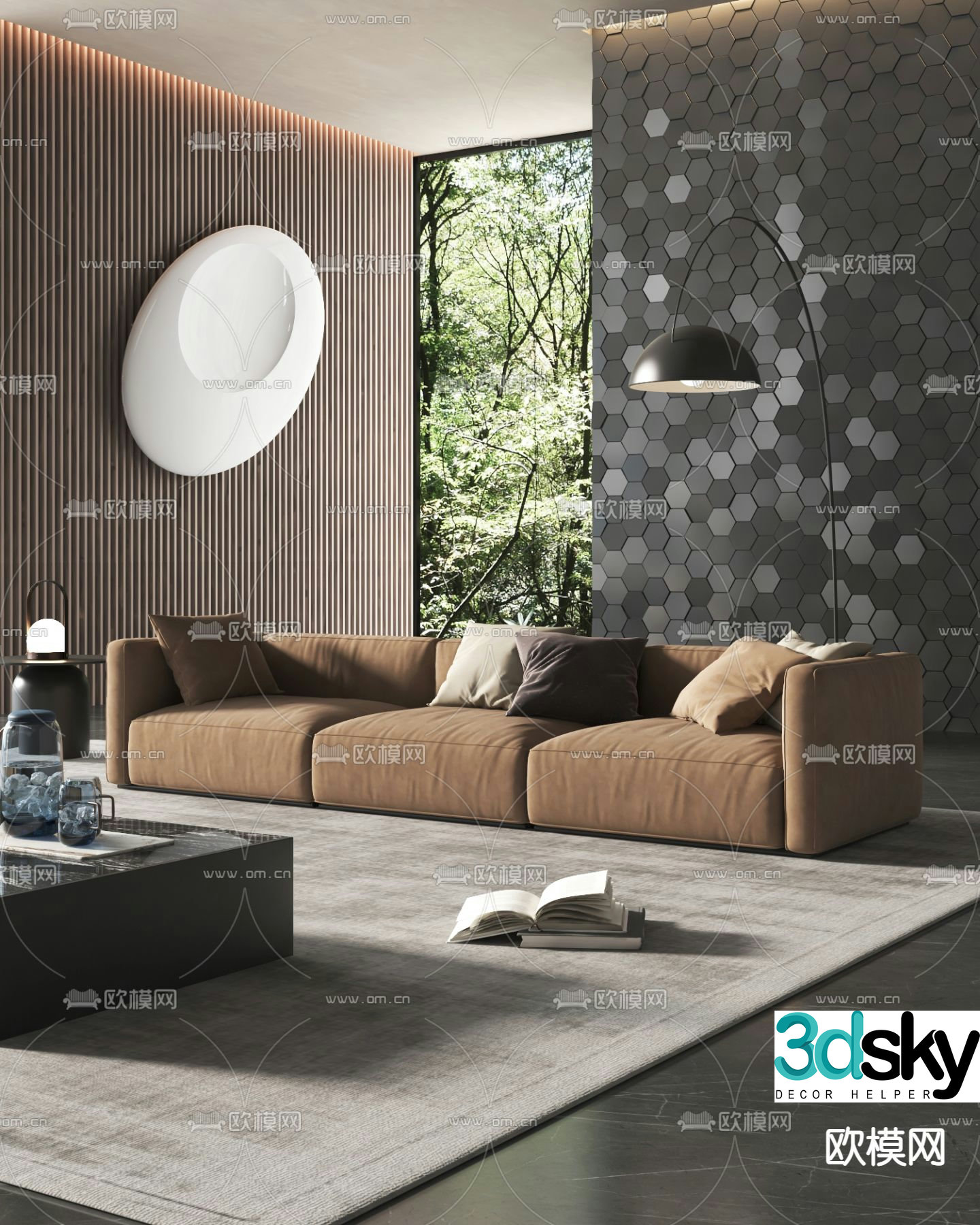 Upholstered sofa three-person sofa 3d model