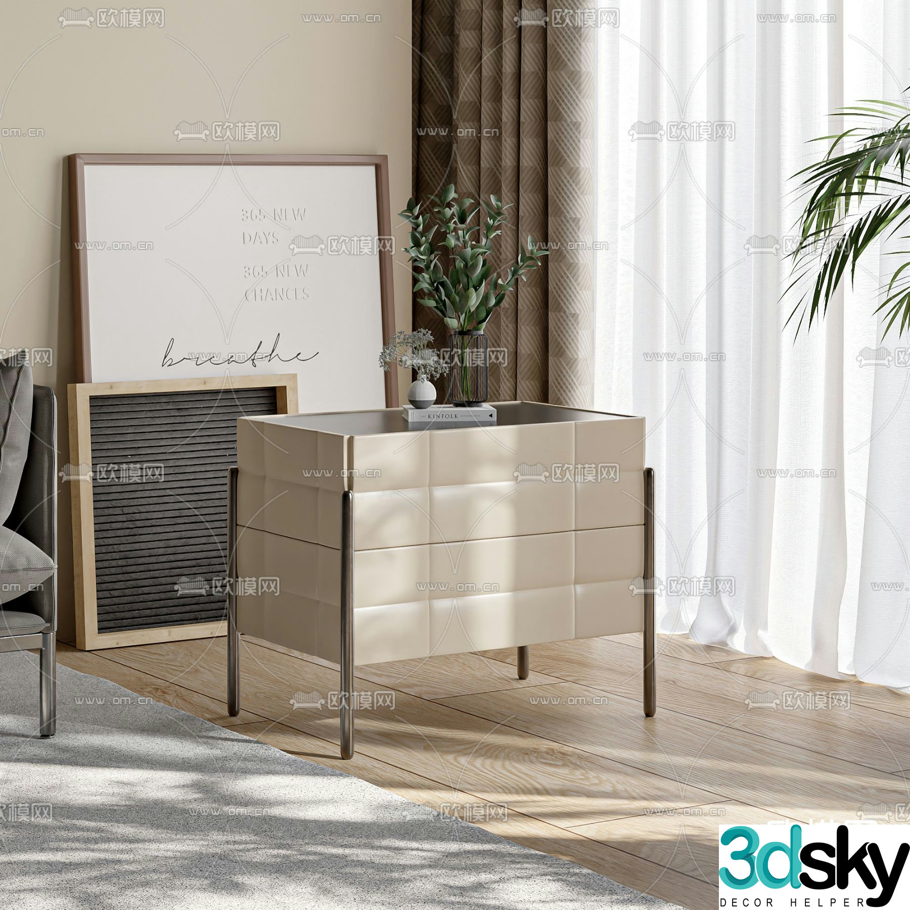 Cream style bedside table 3d model