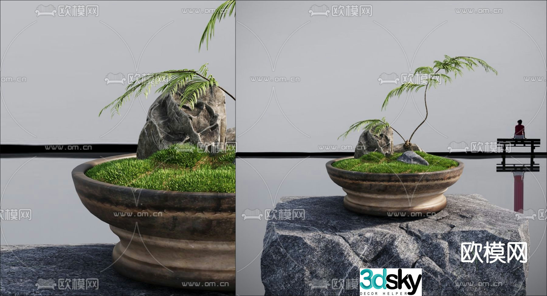 Modern potted plant moss 3d model