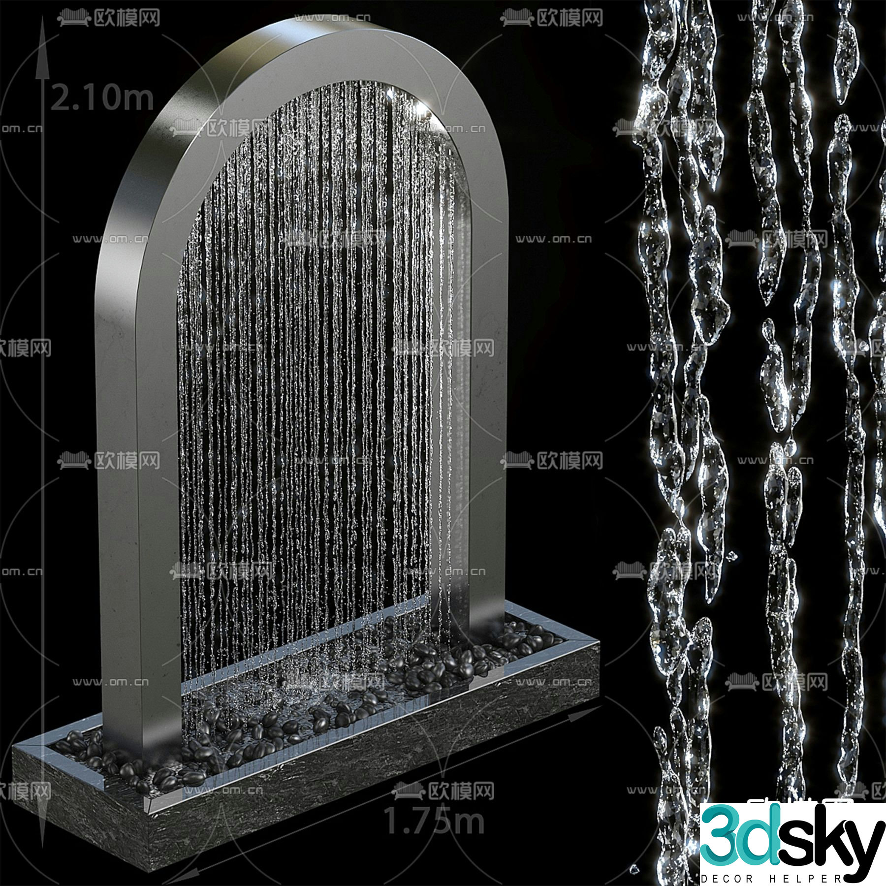 Modern water curtain waterfall fountain 3d model