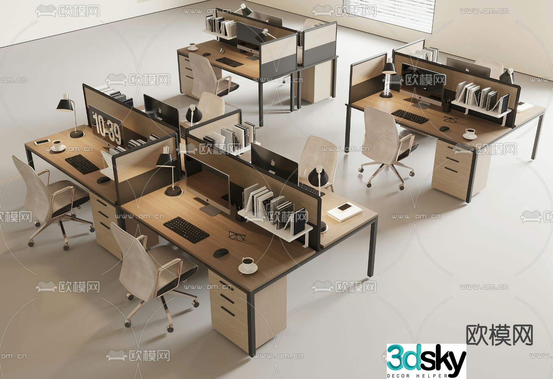 Office desk and chair position workstation 3d model