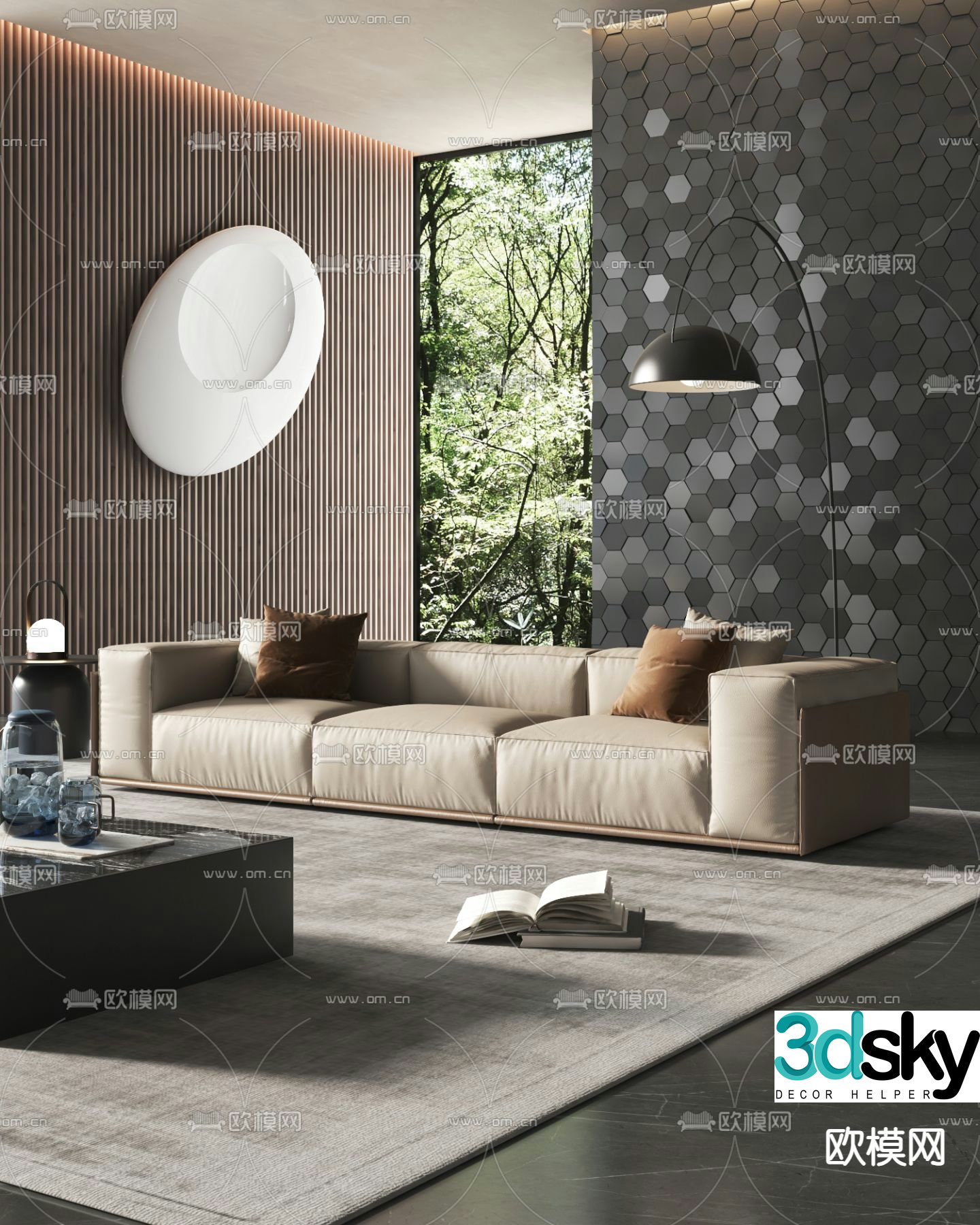 Upholstered sofa three-person sofa 3d model