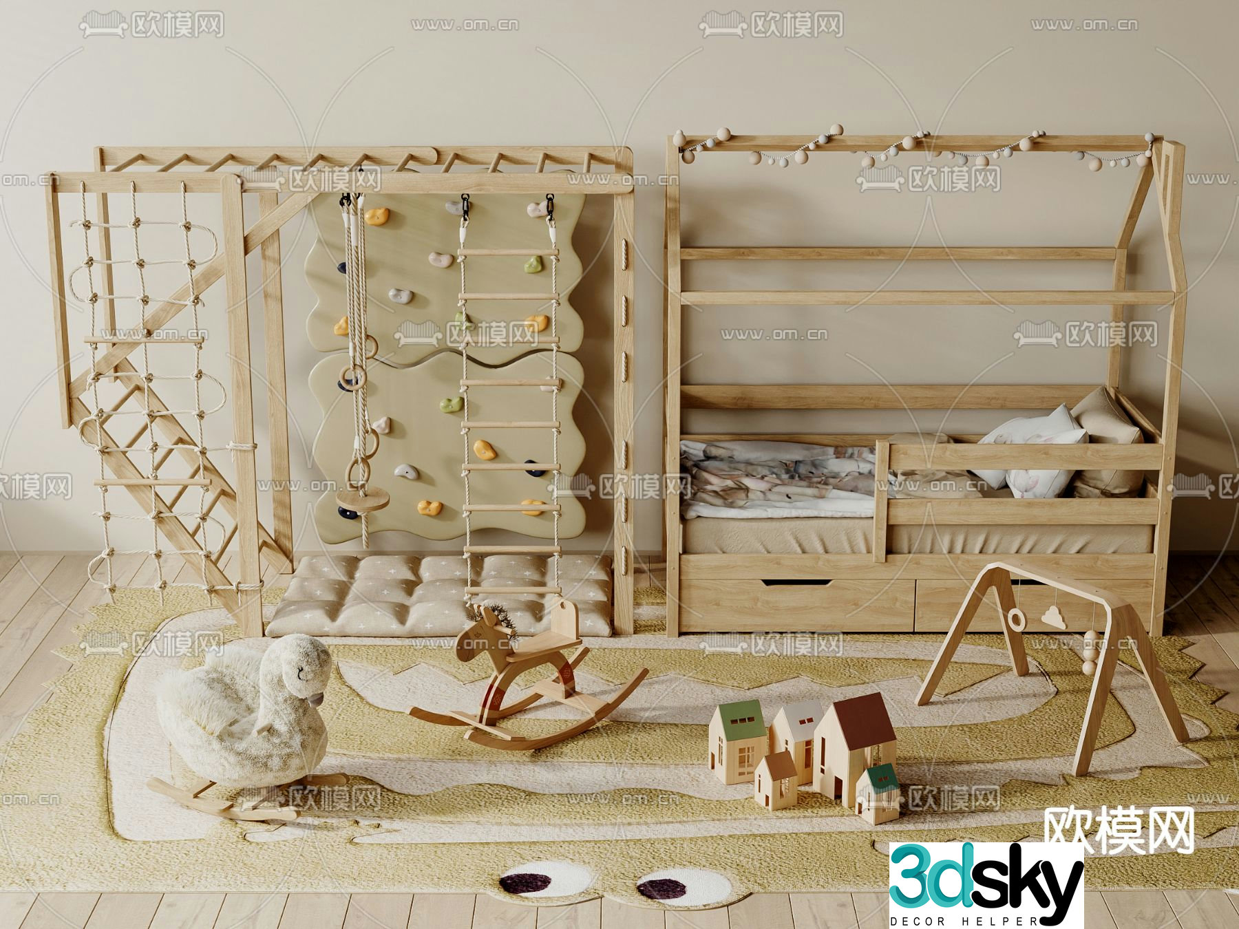 Nordic children’s bed single bed 3d model