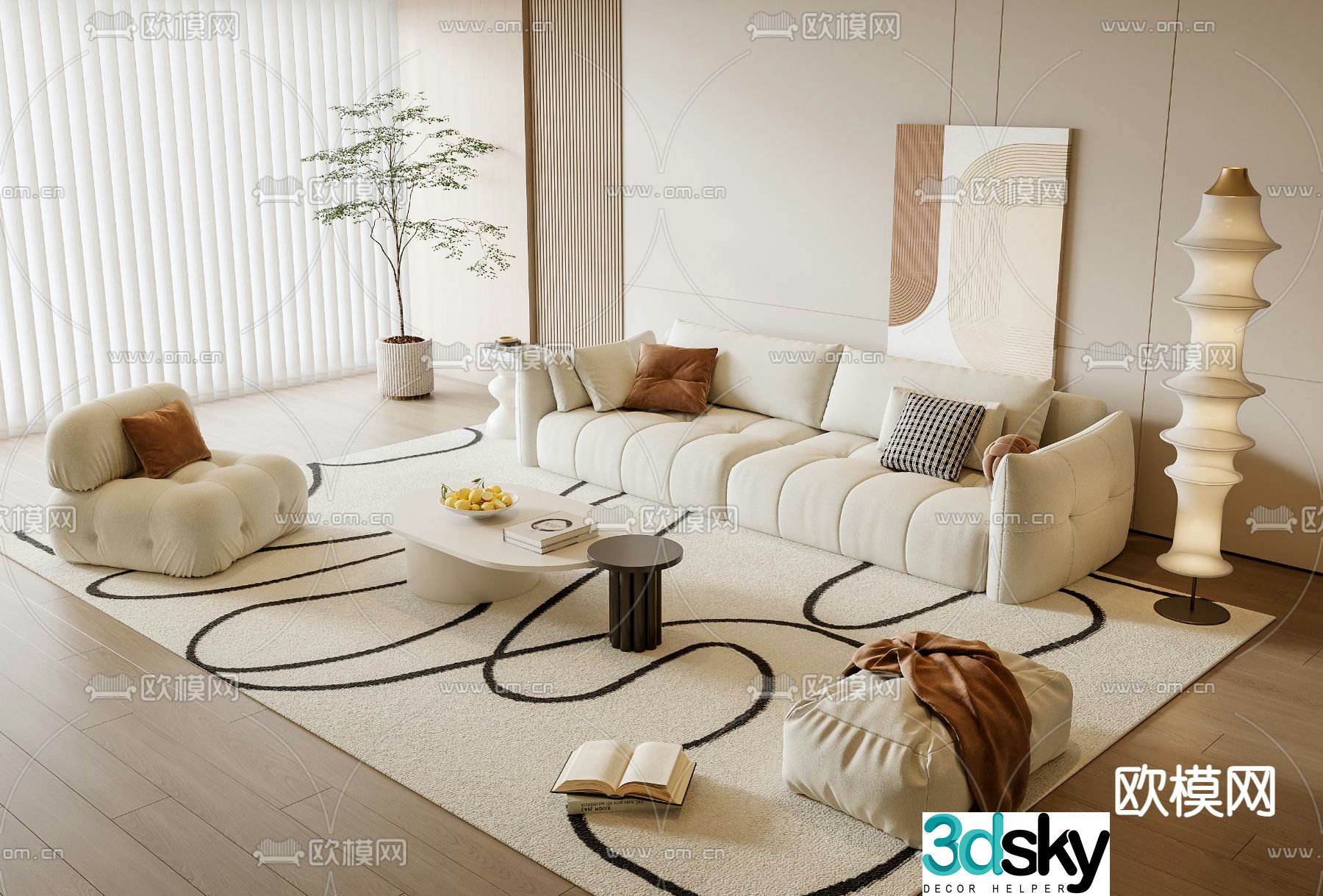 Cream style sofa coffee table 3d model