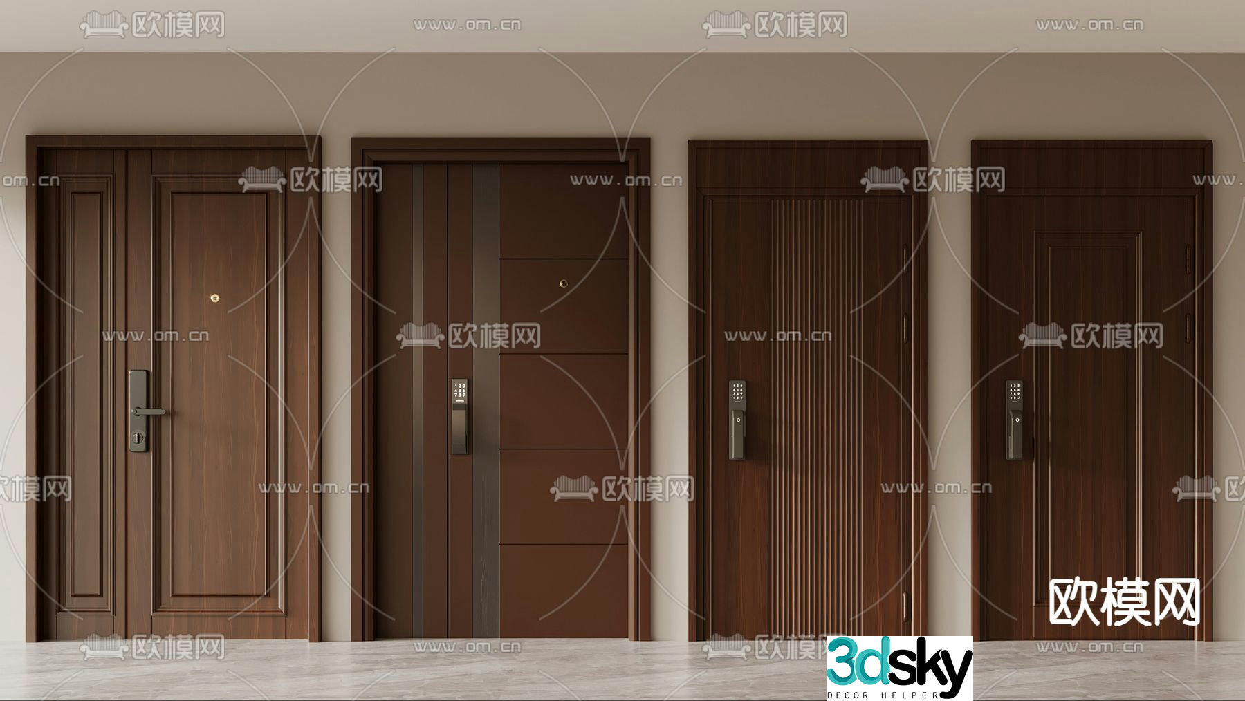 Chinese double-opening door entrance door mother and child door 3D model