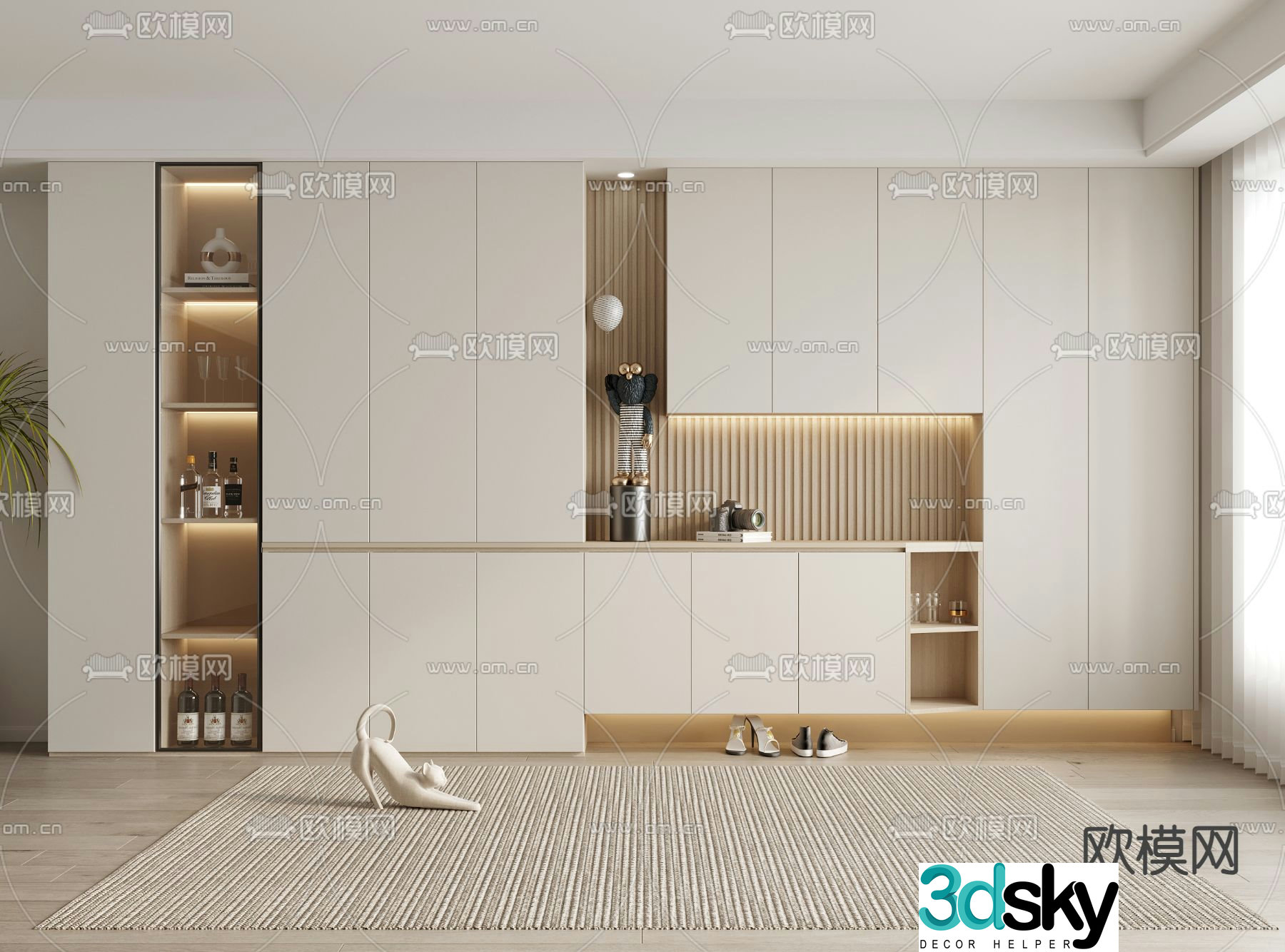 Cream style shoe cabinet 3d model