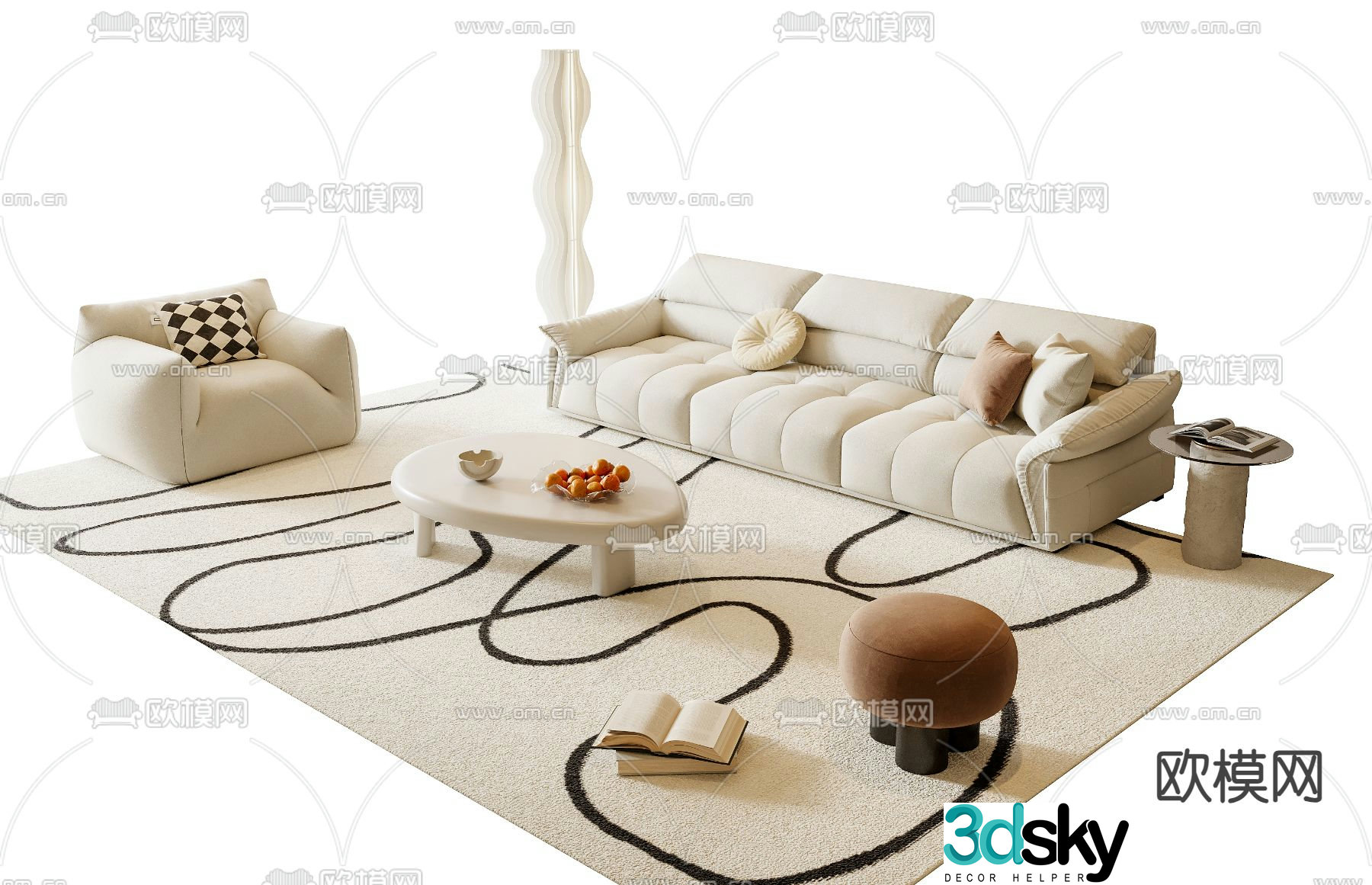 Cream style sofa coffee table 3d model