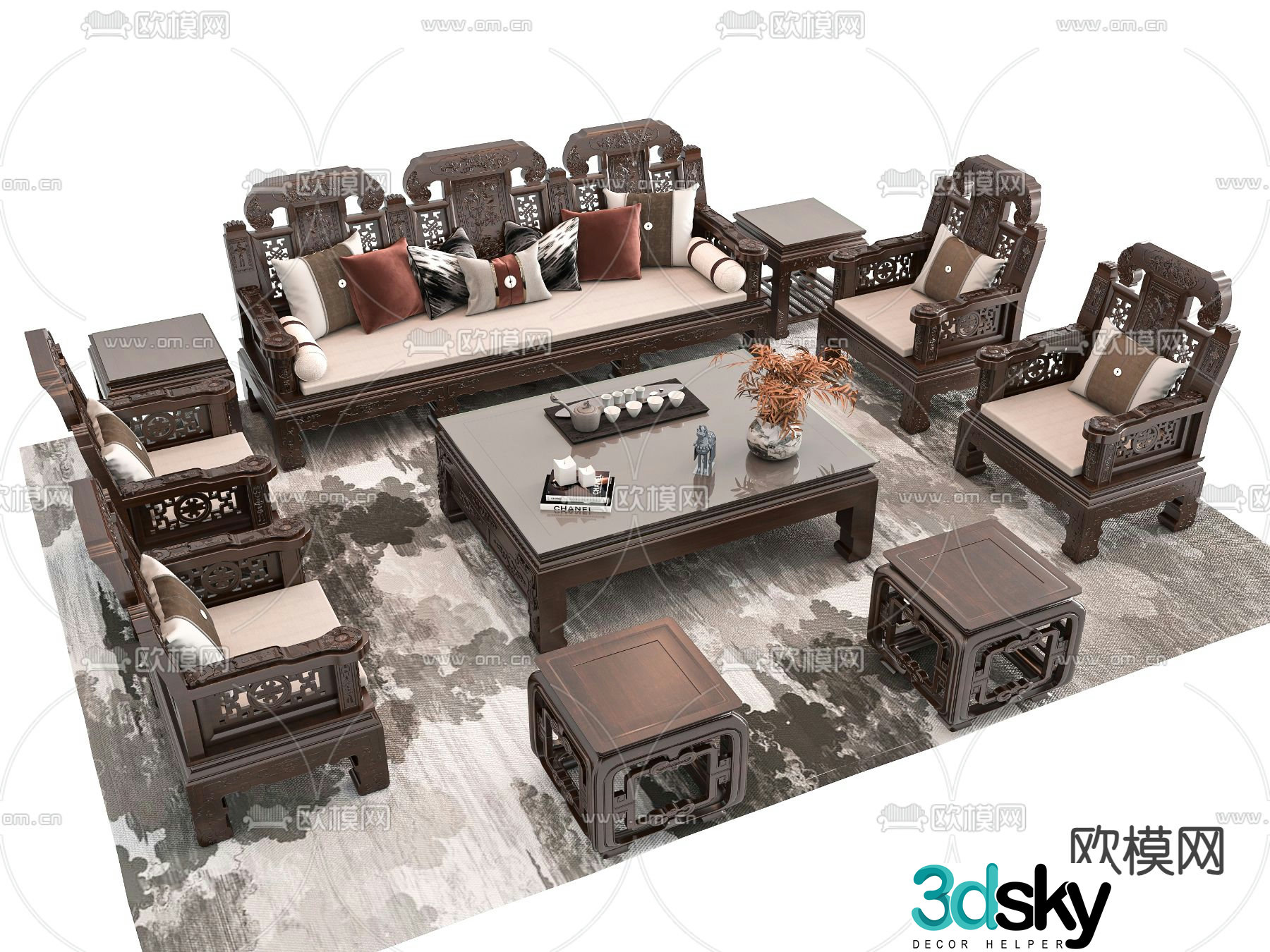 Chinese style modular sofa 3d model