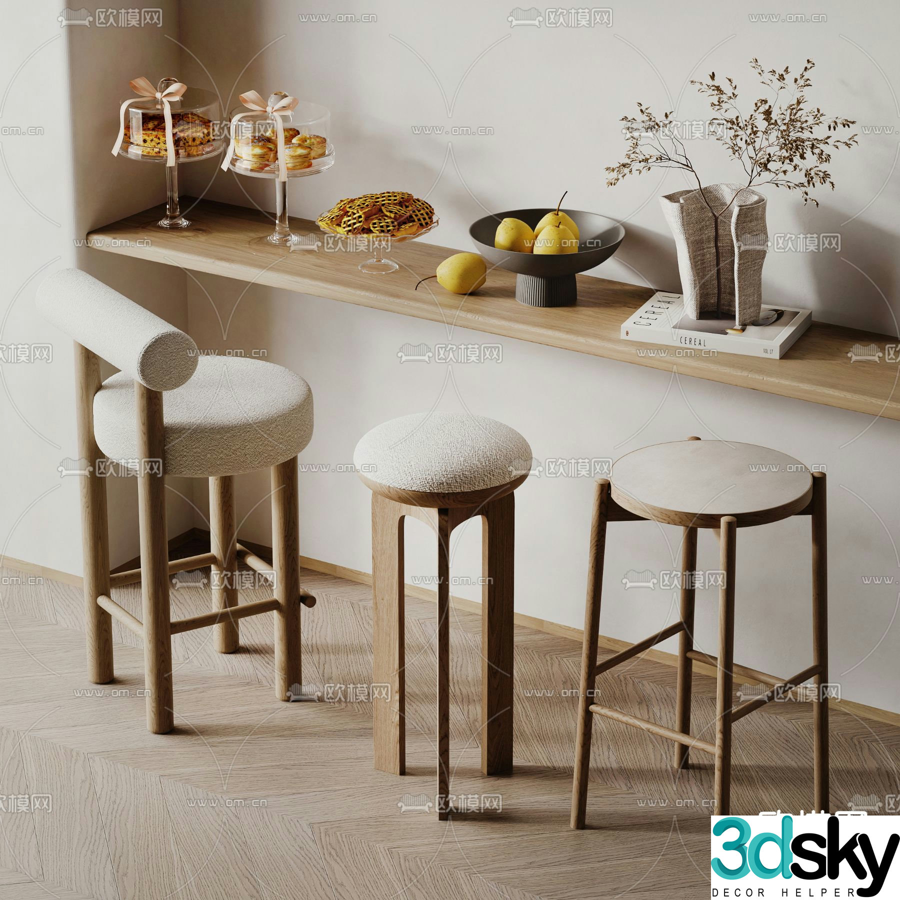 Modern Nordic bar stool bar stool high stool 3d model