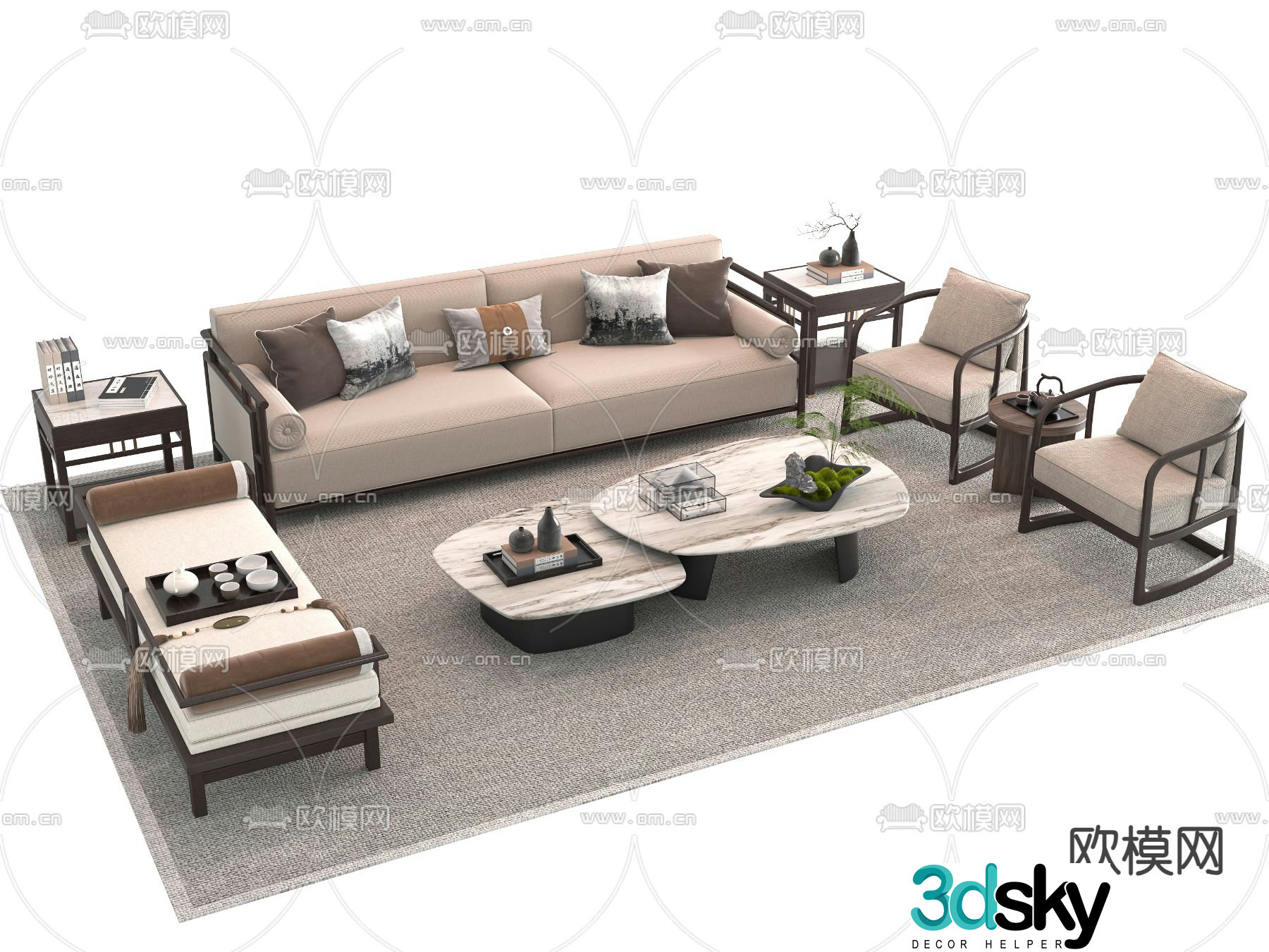 New Chinese style modular sofa 3d model