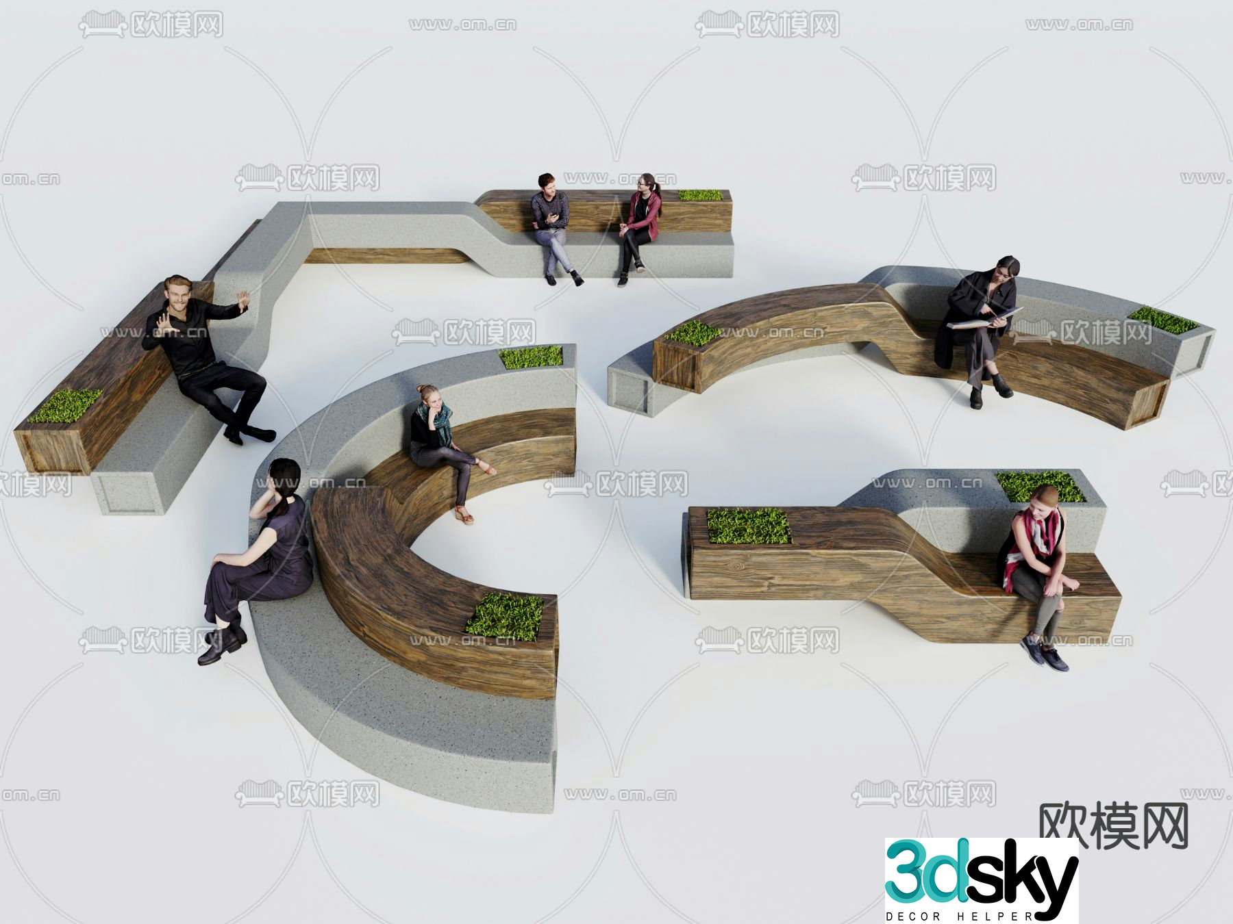 Outdoor chair curved seat 3d model