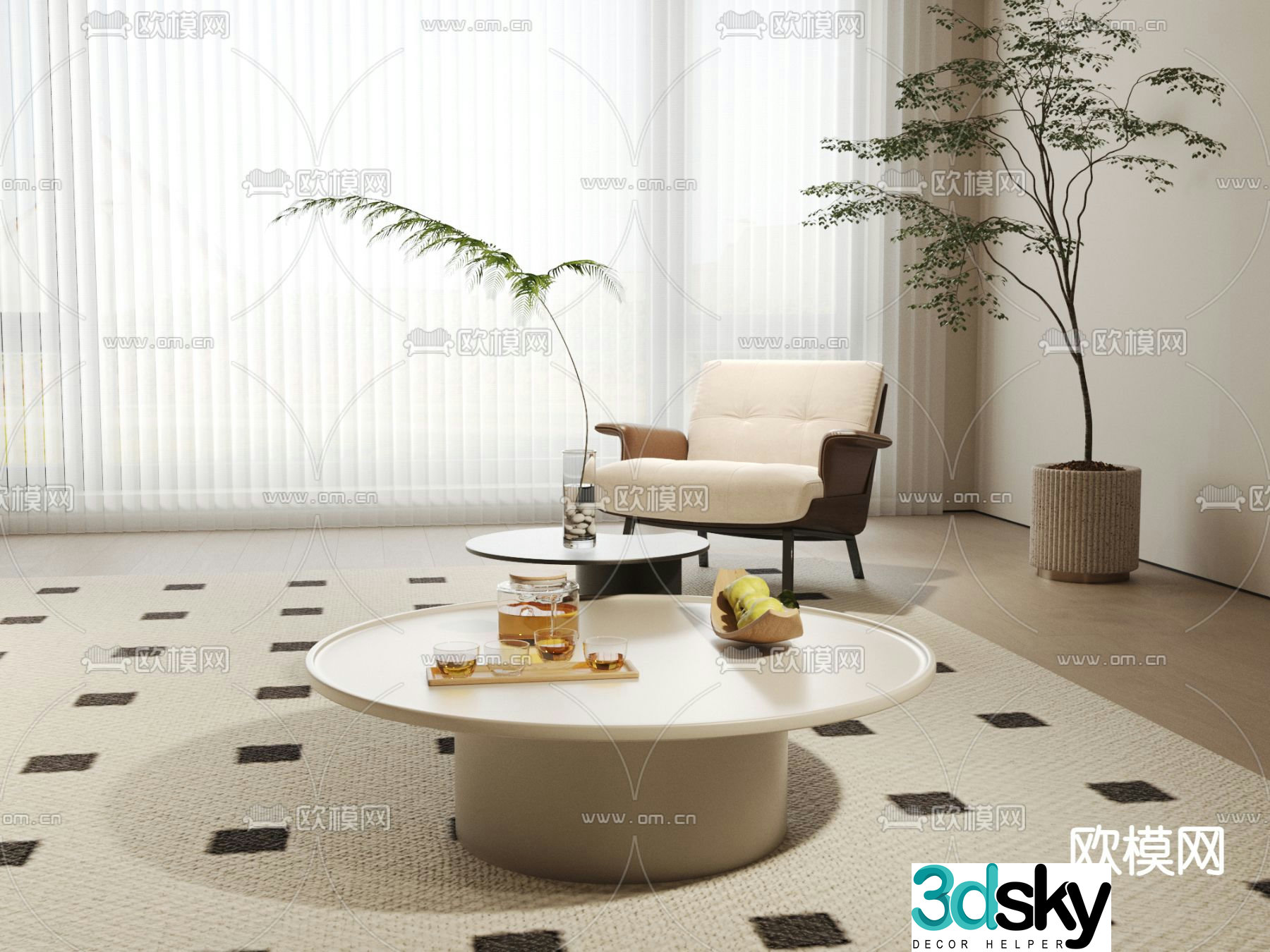 Cream style leisure sofa 3d model