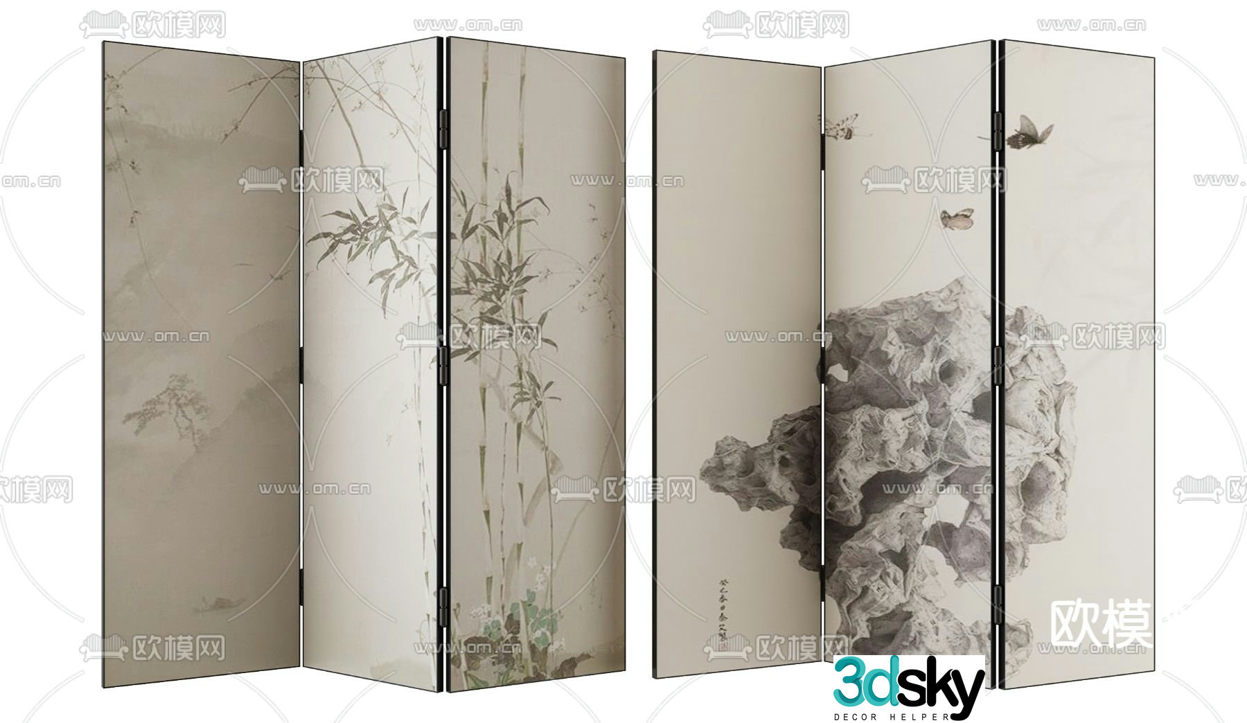 New Chinese style screen mural screen 3d model