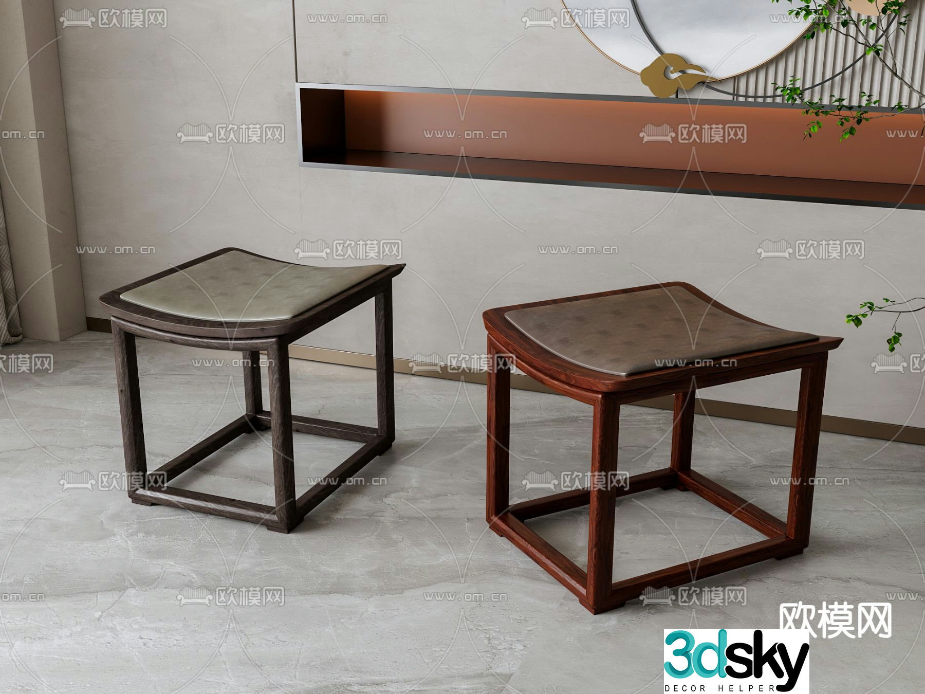 New Chinese style wooden stool stool 3d model