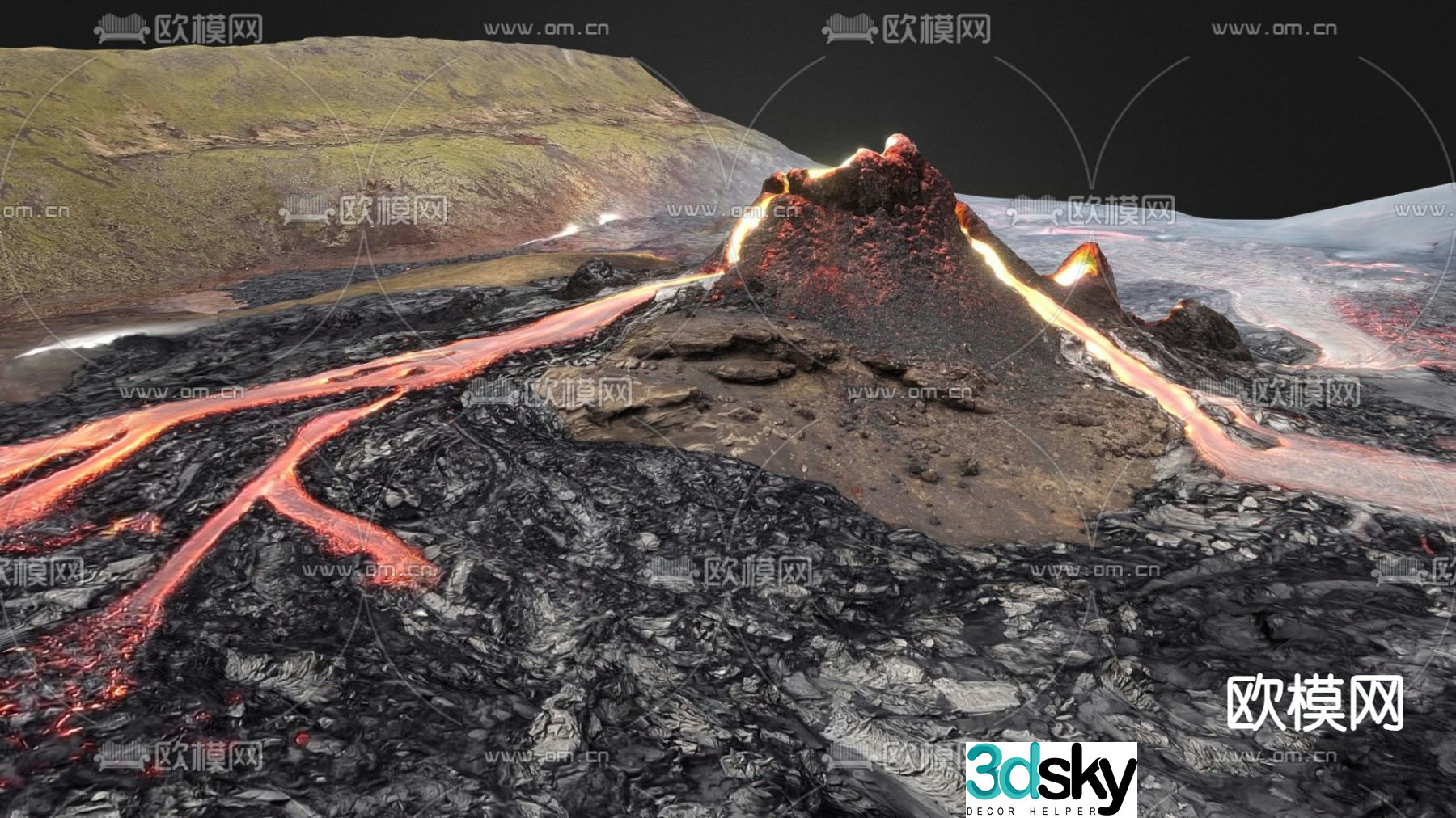 Modern volcanic eruption 3d model