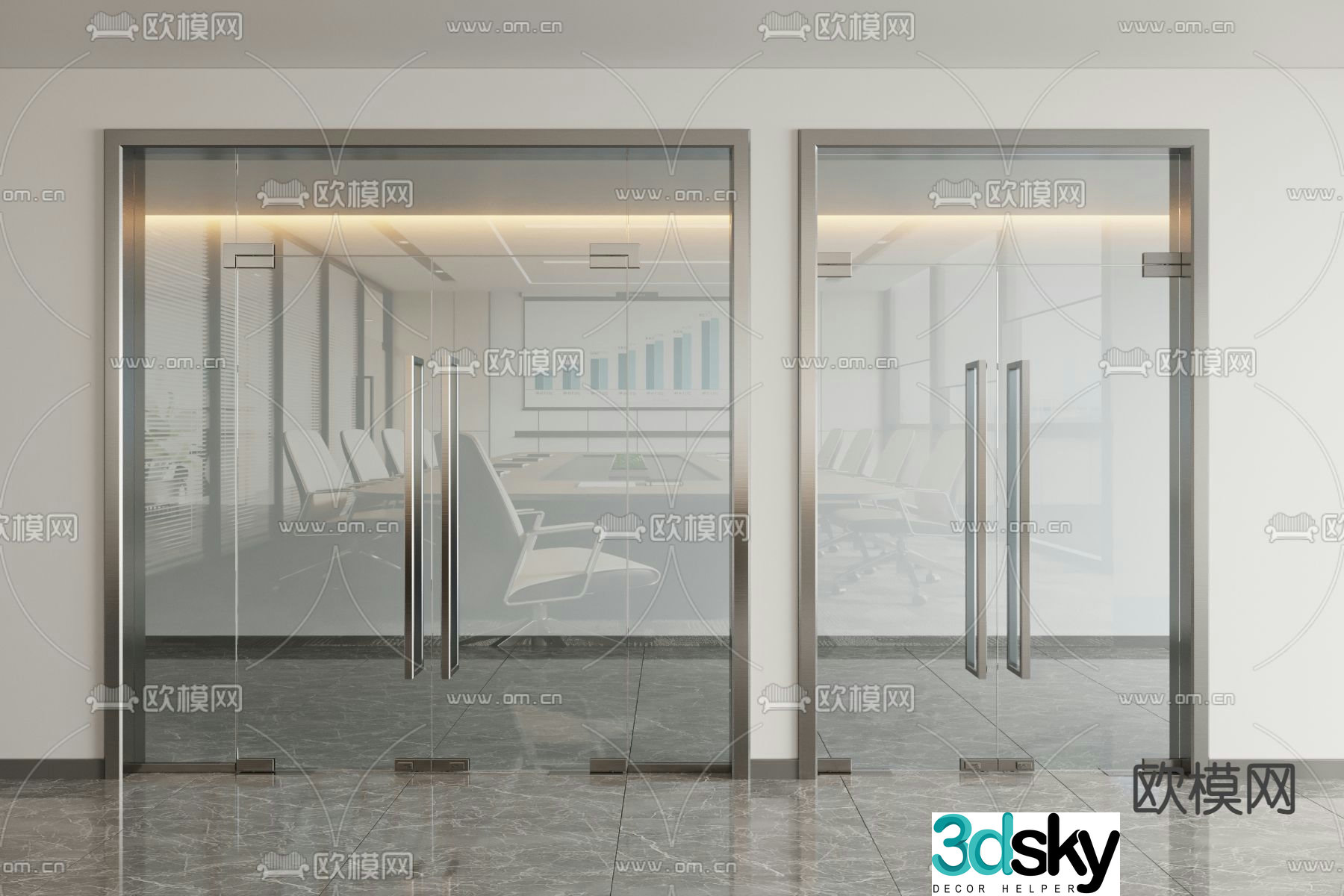 Modern glass door glass double door 3d model
