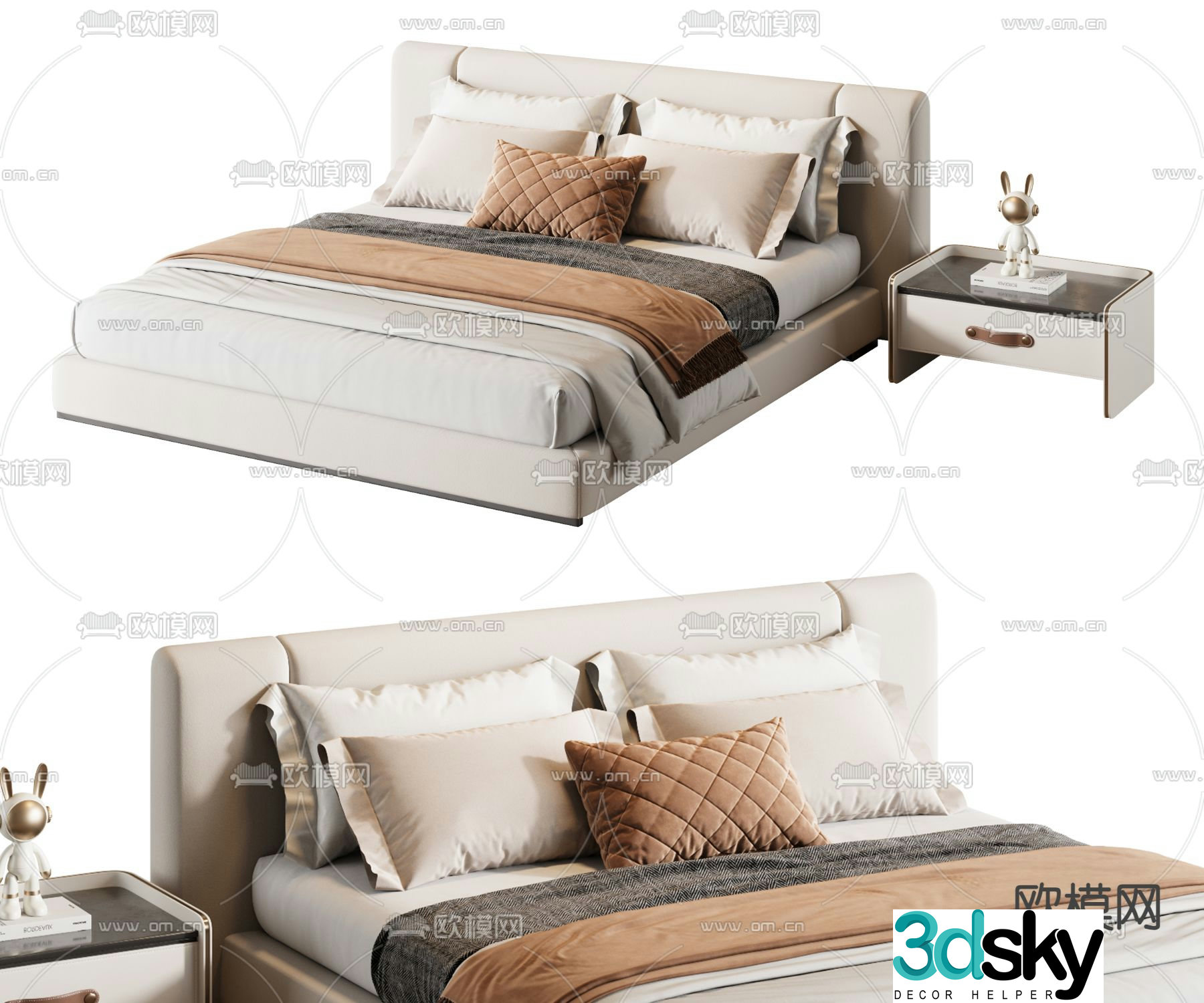 Modern double bed 3d model