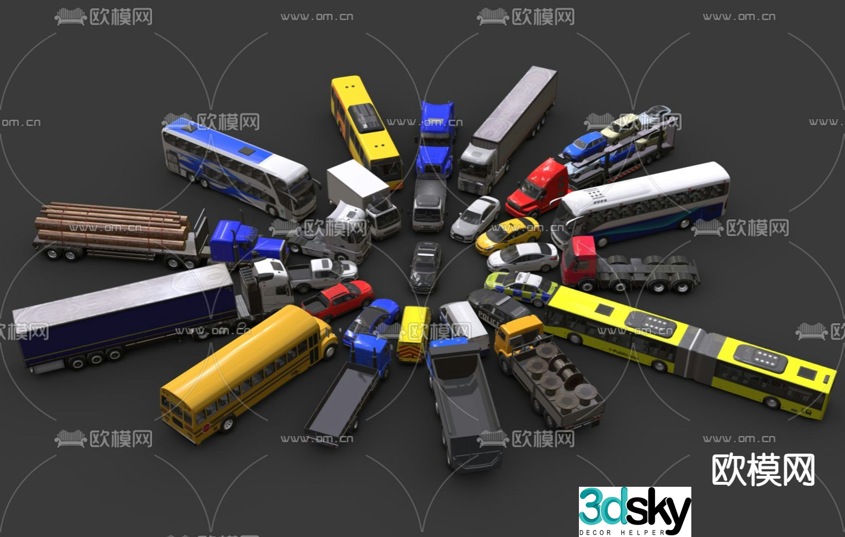 car transporter sedan bus 3d model