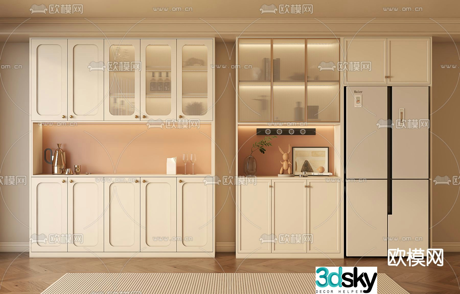 Creamy Wind Wine Cabinet 3D Model