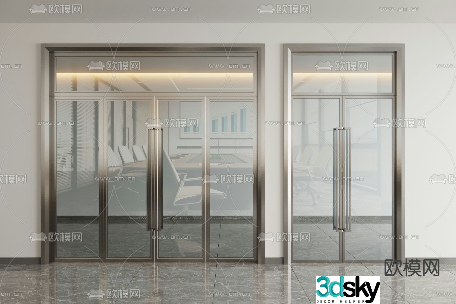 Modern glass door glass double door 3d model