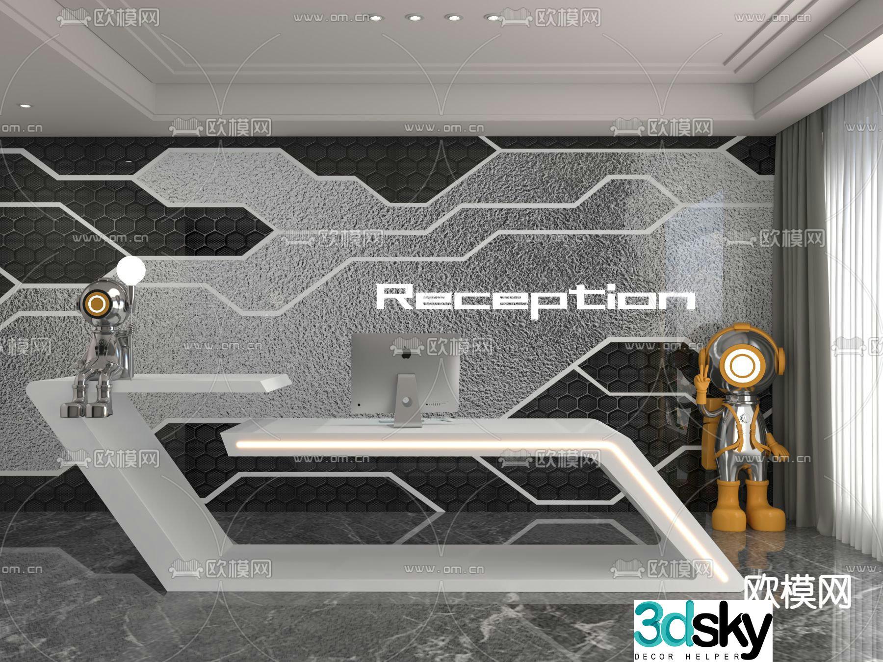 Premium gray front desk reception desk service desk 3d model