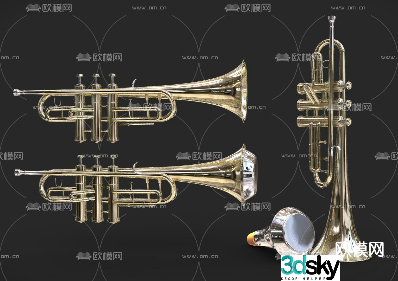 Western musical instrument trumpet 3d model