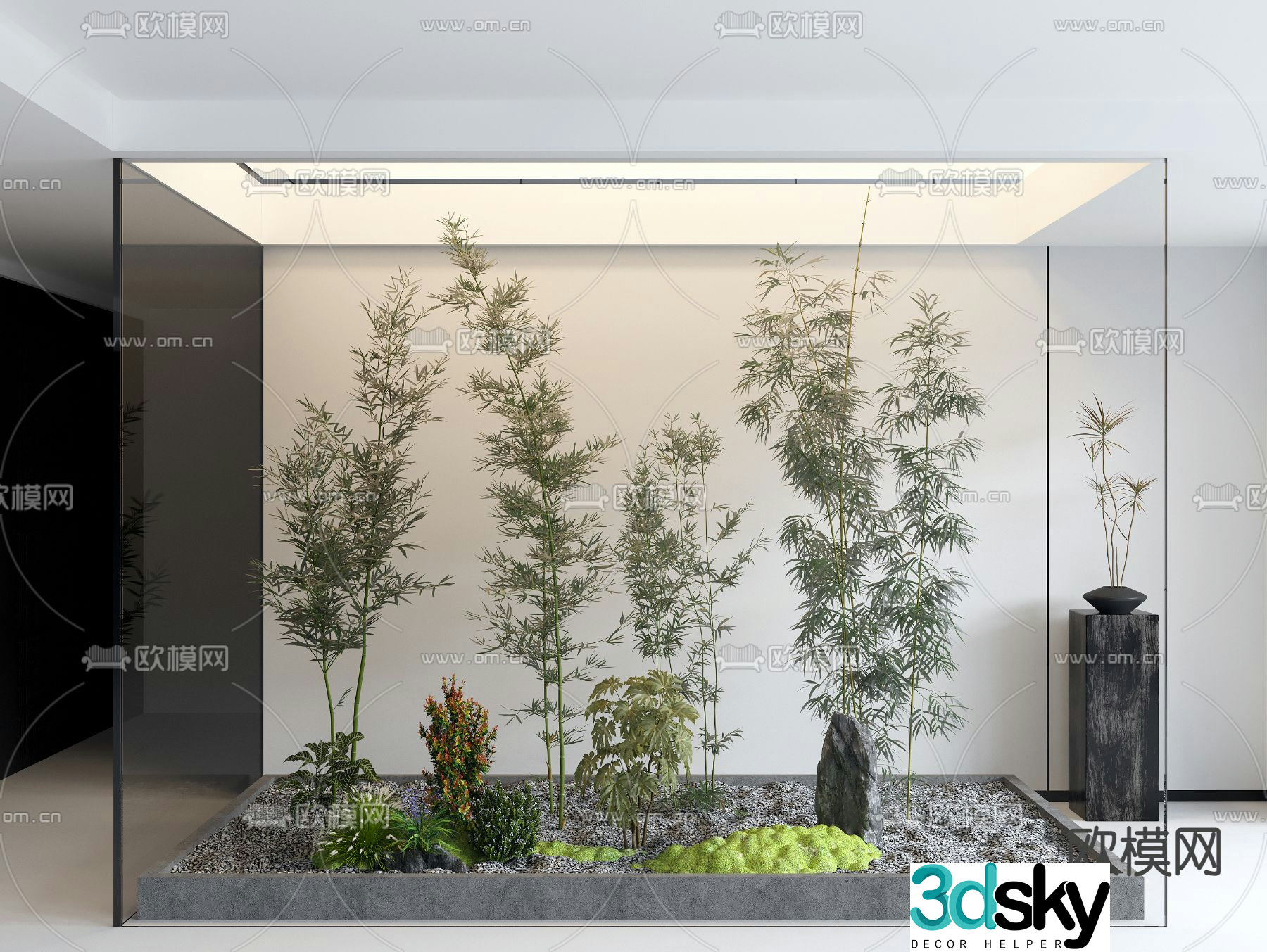 Indoor landscape bamboo landscaping glass cover 3d model
